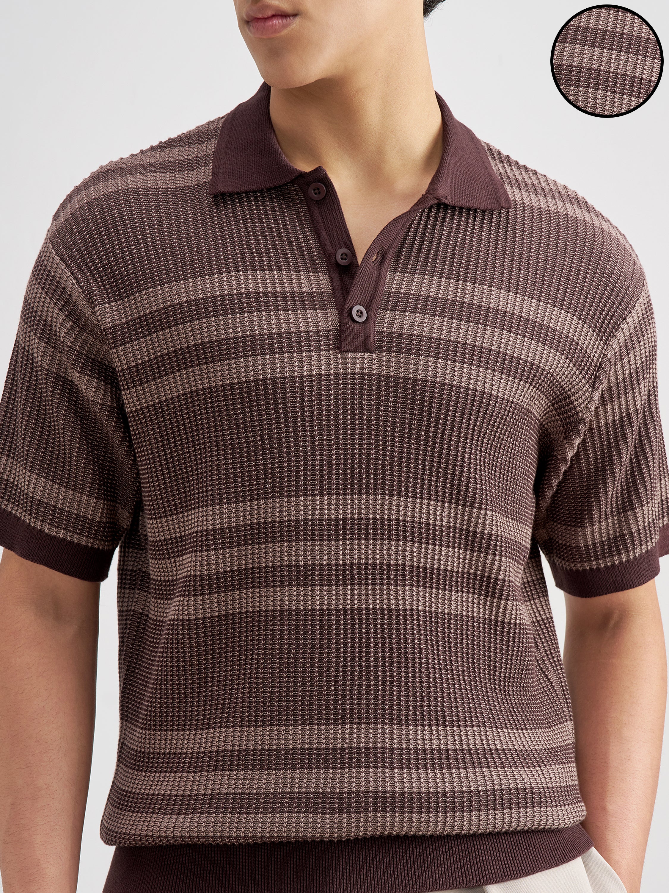 Highlander Men Brown Self Design Polo Collar T-Shirt - Brown - Image 5