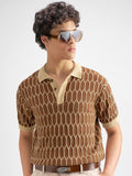 Highlander Men Brown Self Design Polo Collar T-Shirt - Brown - Image 1