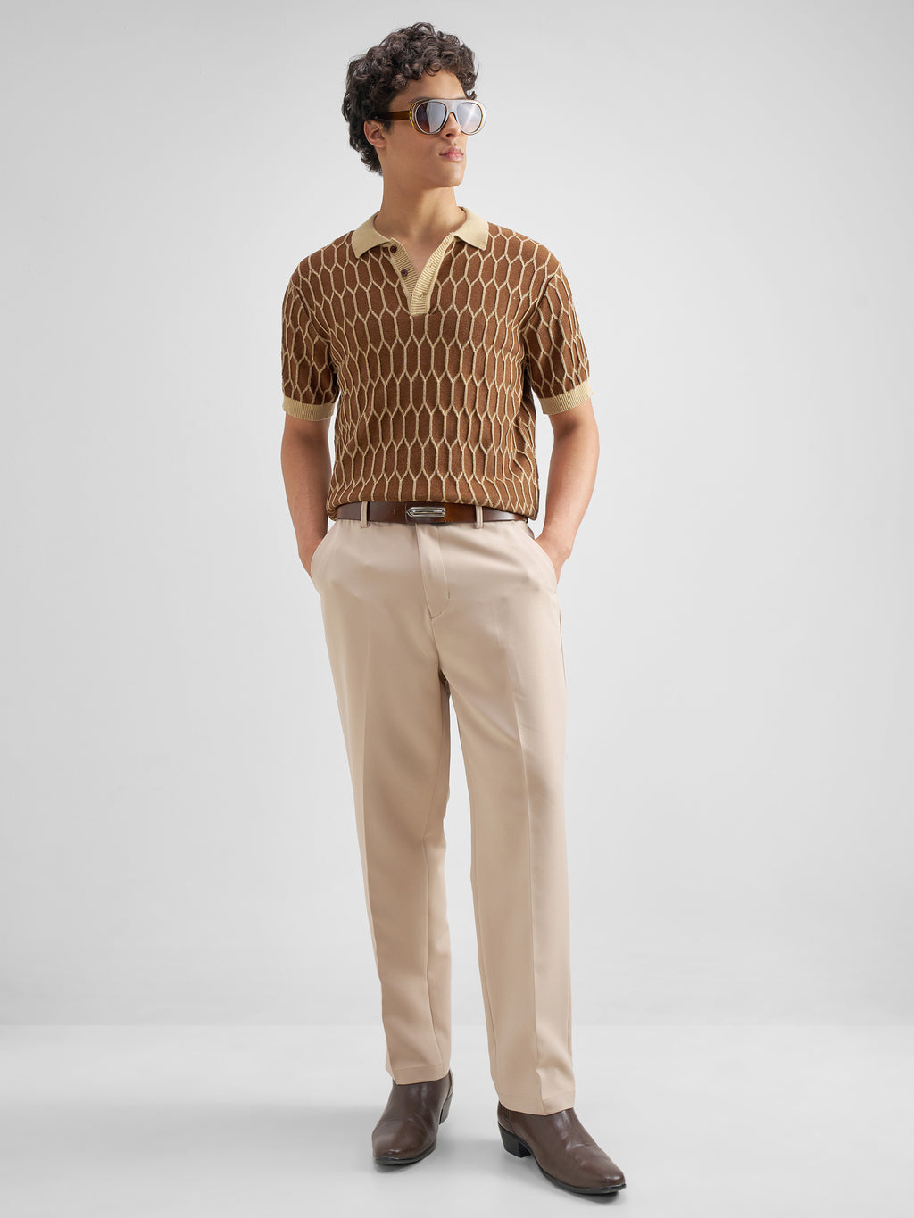 Highlander Men Brown Self Design Polo Collar T-Shirt - Brown - Image 2