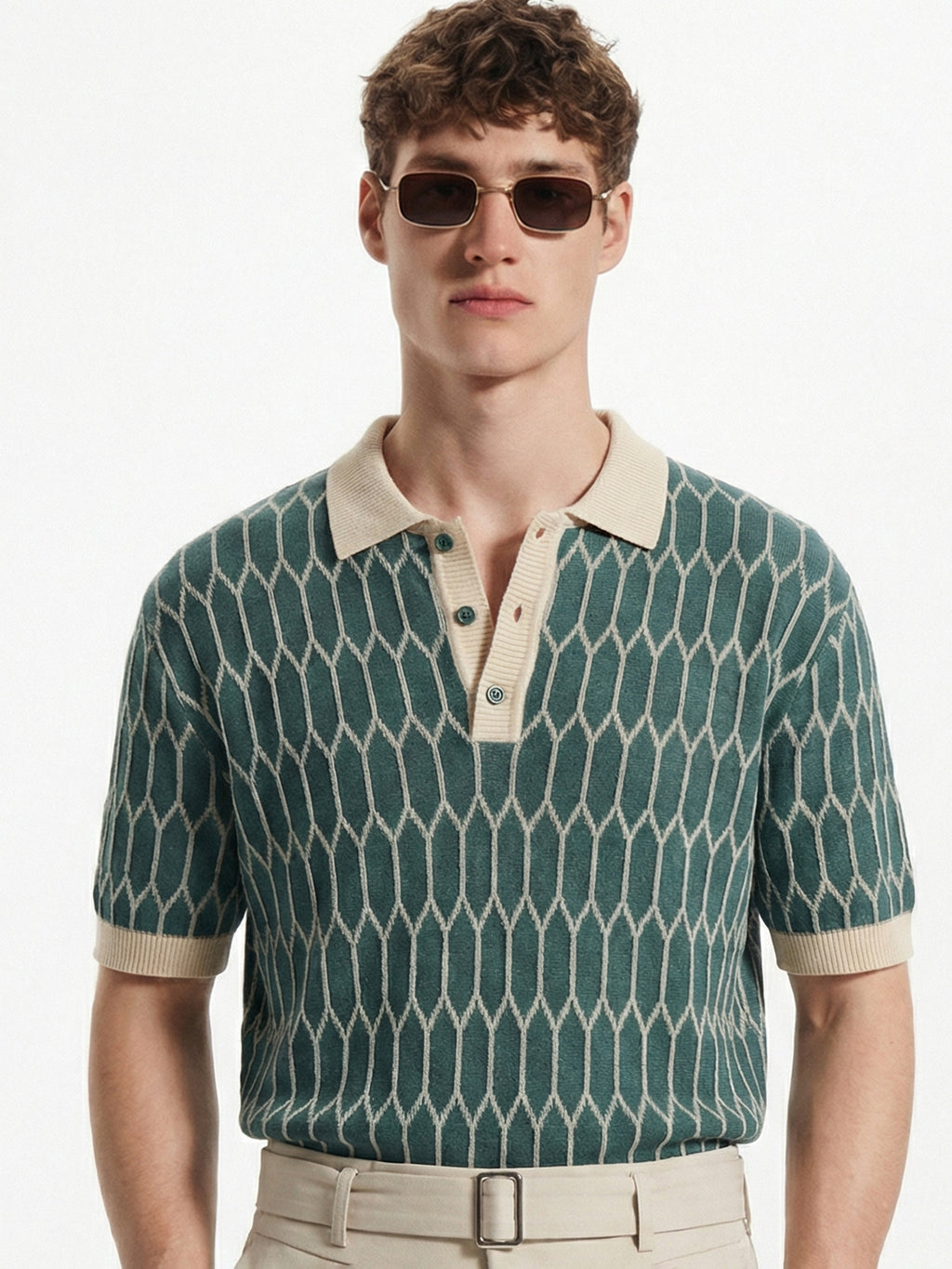 Highlander Men Teal Self Design Polo Collar T-Shirt - Teal - Image 1