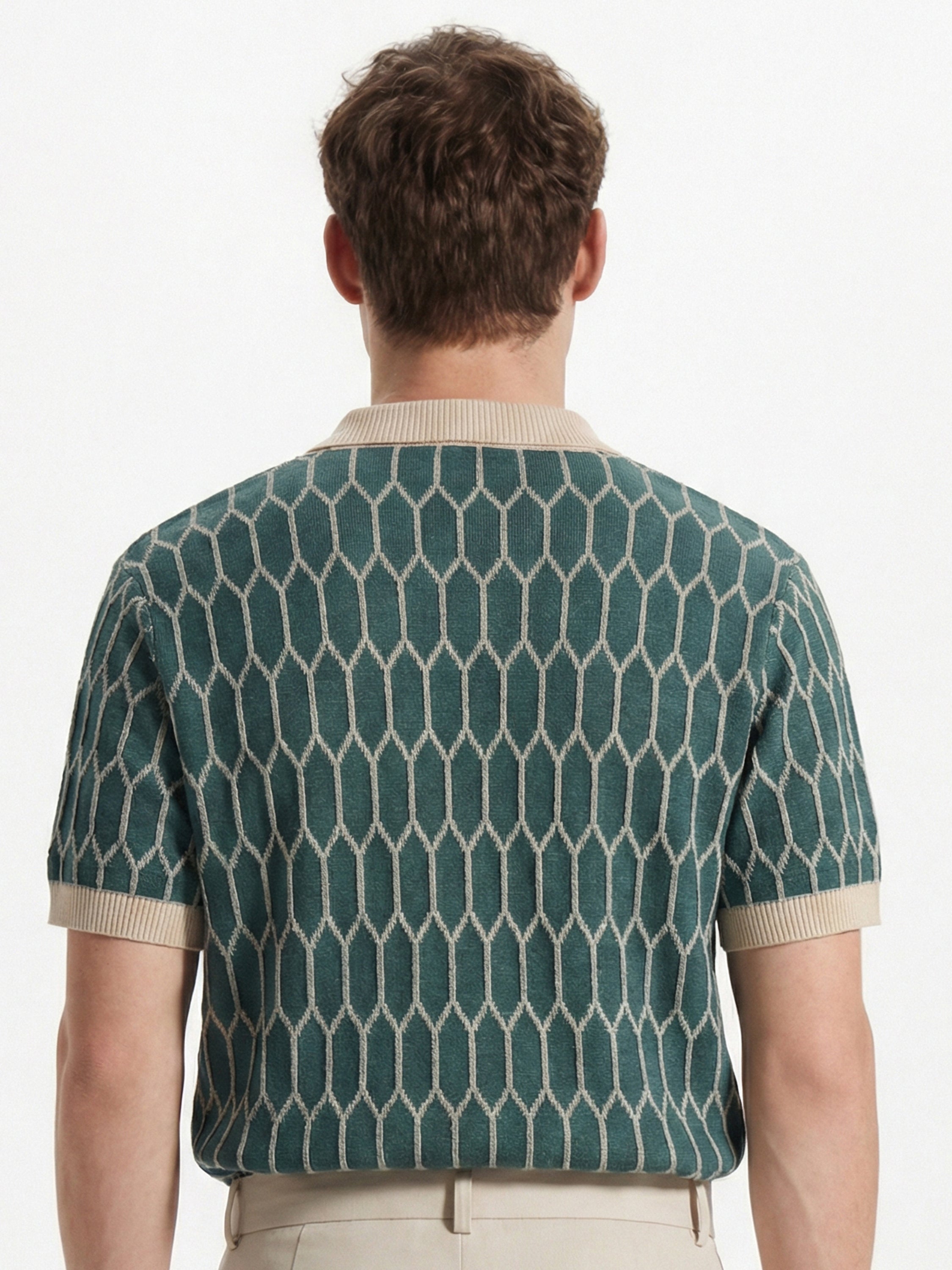 Highlander Men Teal Self Design Polo Collar T-Shirt - Teal - Image 3