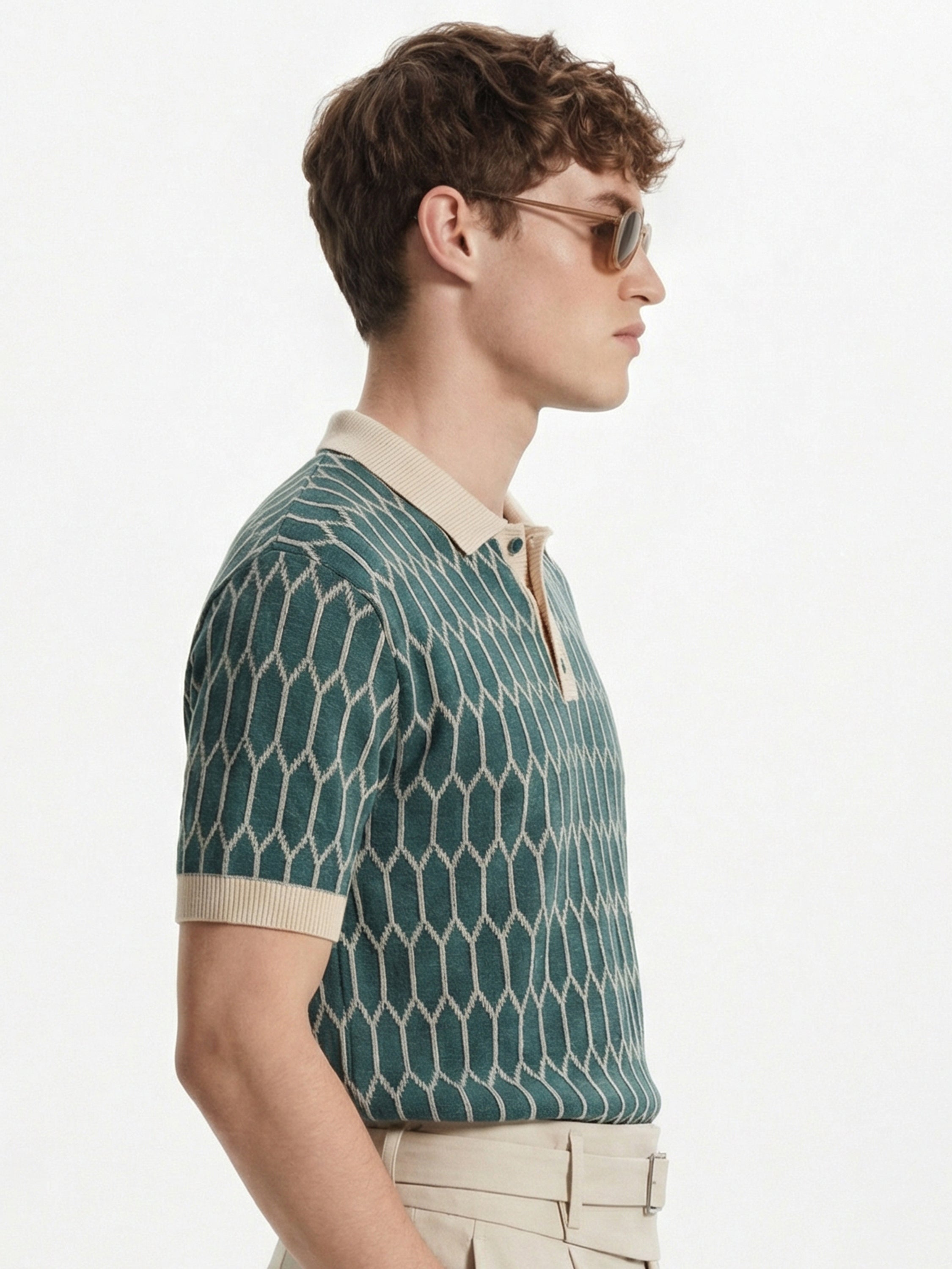 Highlander Men Teal Self Design Polo Collar T-Shirt - Teal - Image 4