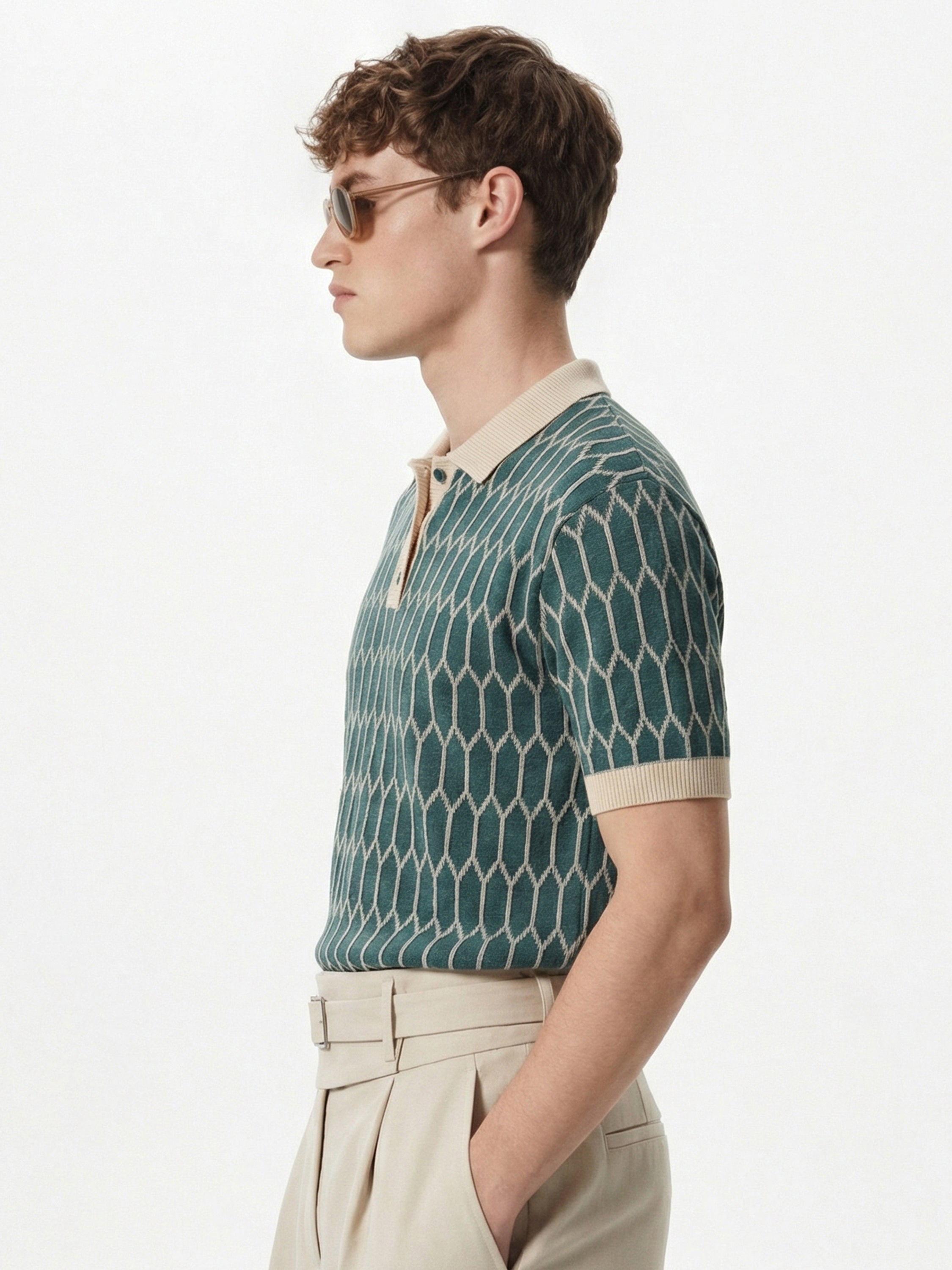 Highlander Men Teal Self Design Polo Collar T-Shirt - Teal - Image 5