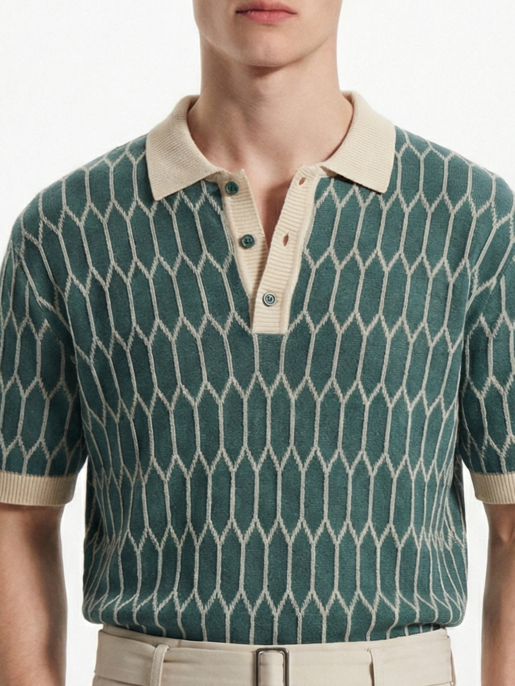 Highlander Men Teal Self Design Polo Collar T-Shirt - Teal - Image 6