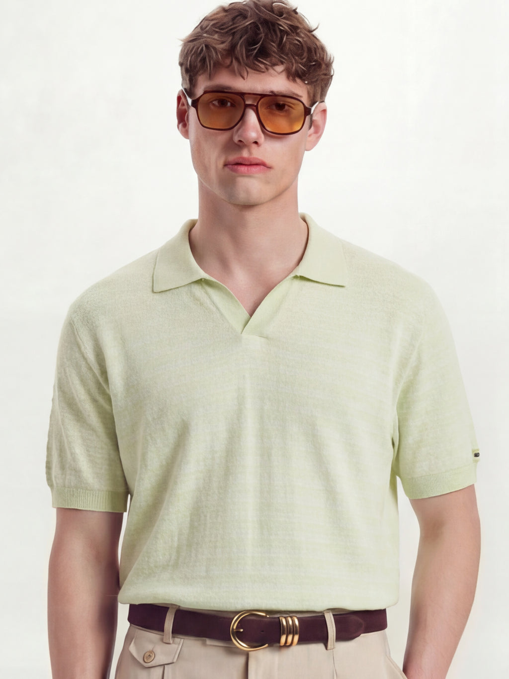 Highlander Men Green Self Design Polo Collar T-Shirt - Green - Image 1