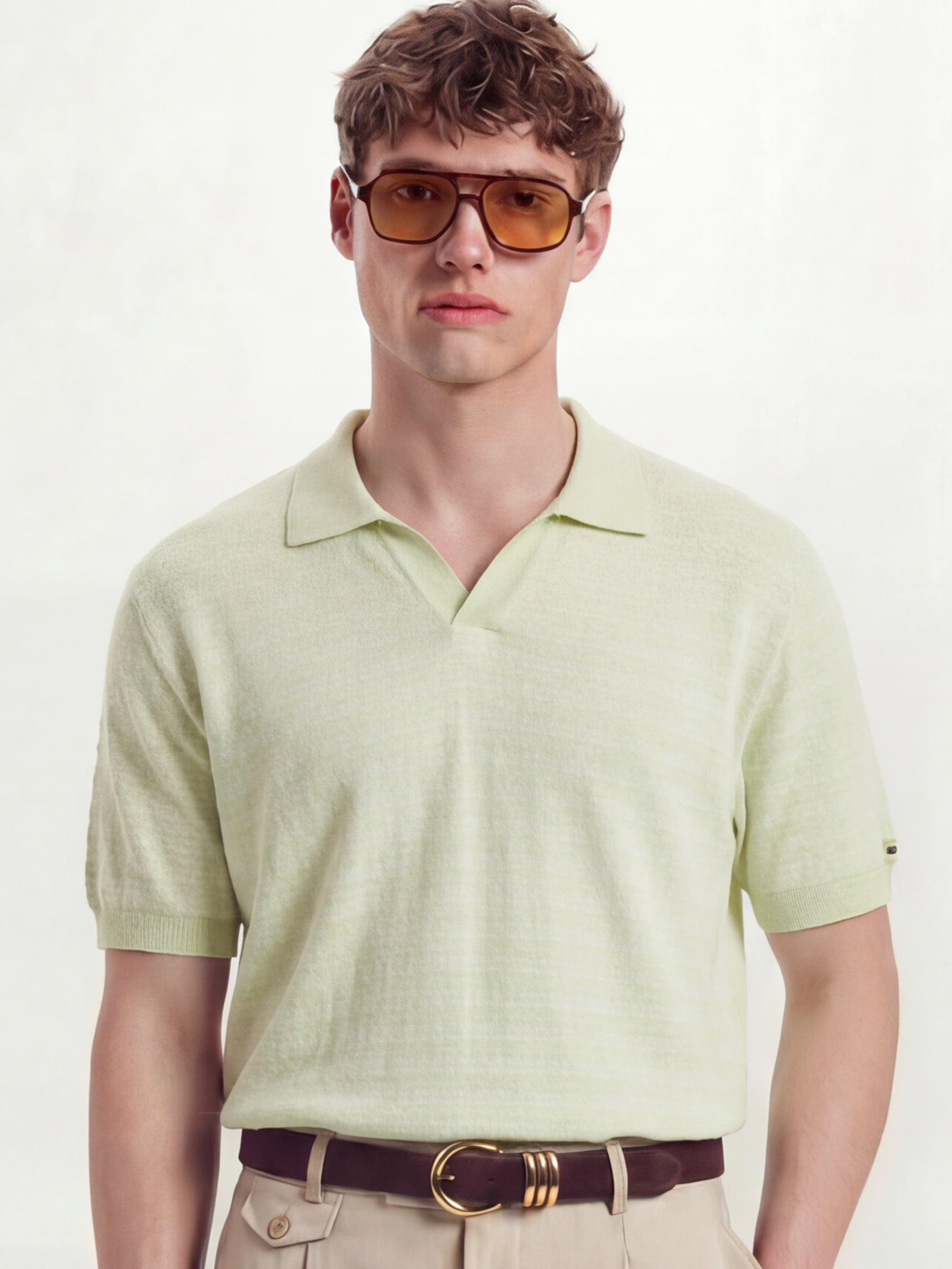 Highlander Men Green Self Design Polo Collar T-Shirt - Green - Image 1
