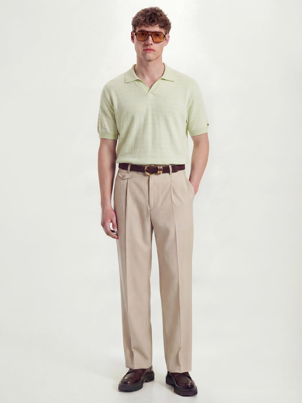 Highlander Men Green Self Design Polo Collar T-Shirt - Green - Image 2