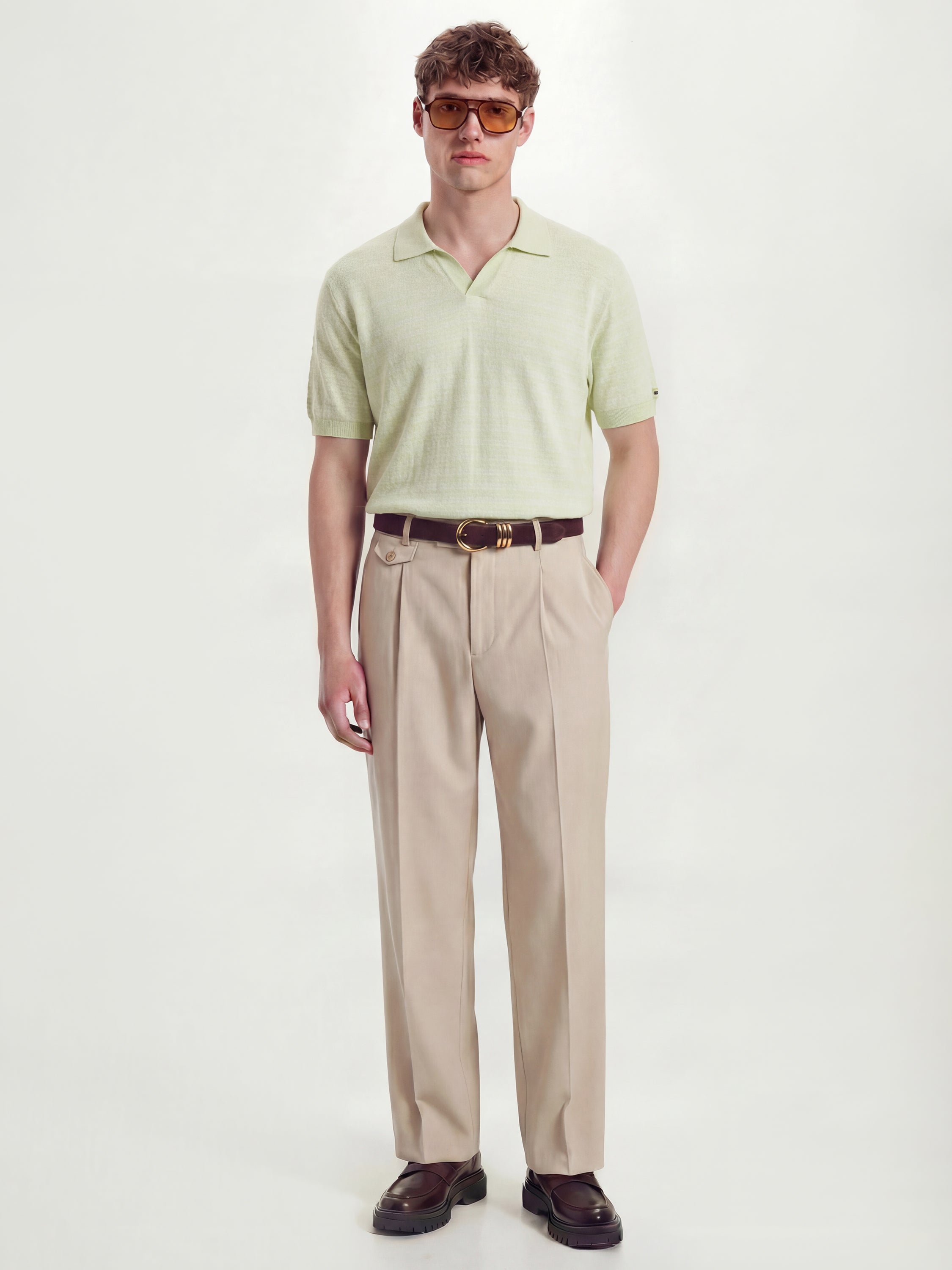 Highlander Men Green Self Design Polo Collar T-Shirt - Green - Image 2