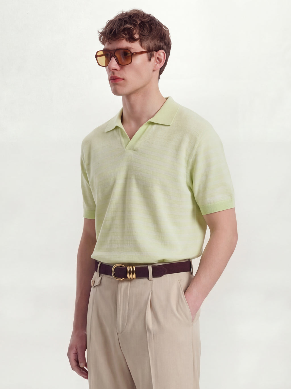 Highlander Men Green Self Design Polo Collar T-Shirt - Green - Image 4