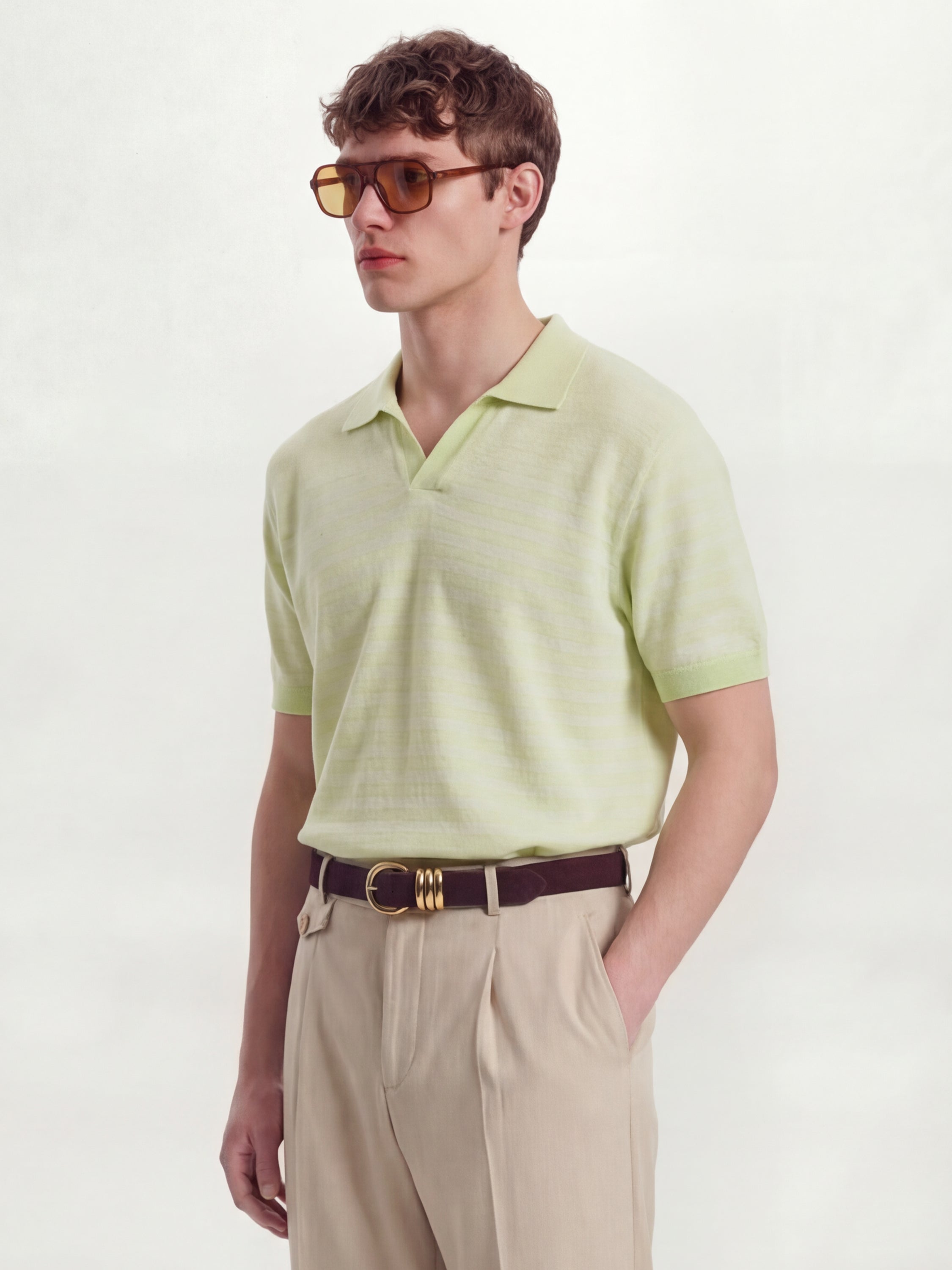 Highlander Men Green Self Design Polo Collar T-Shirt - Green - Image 4