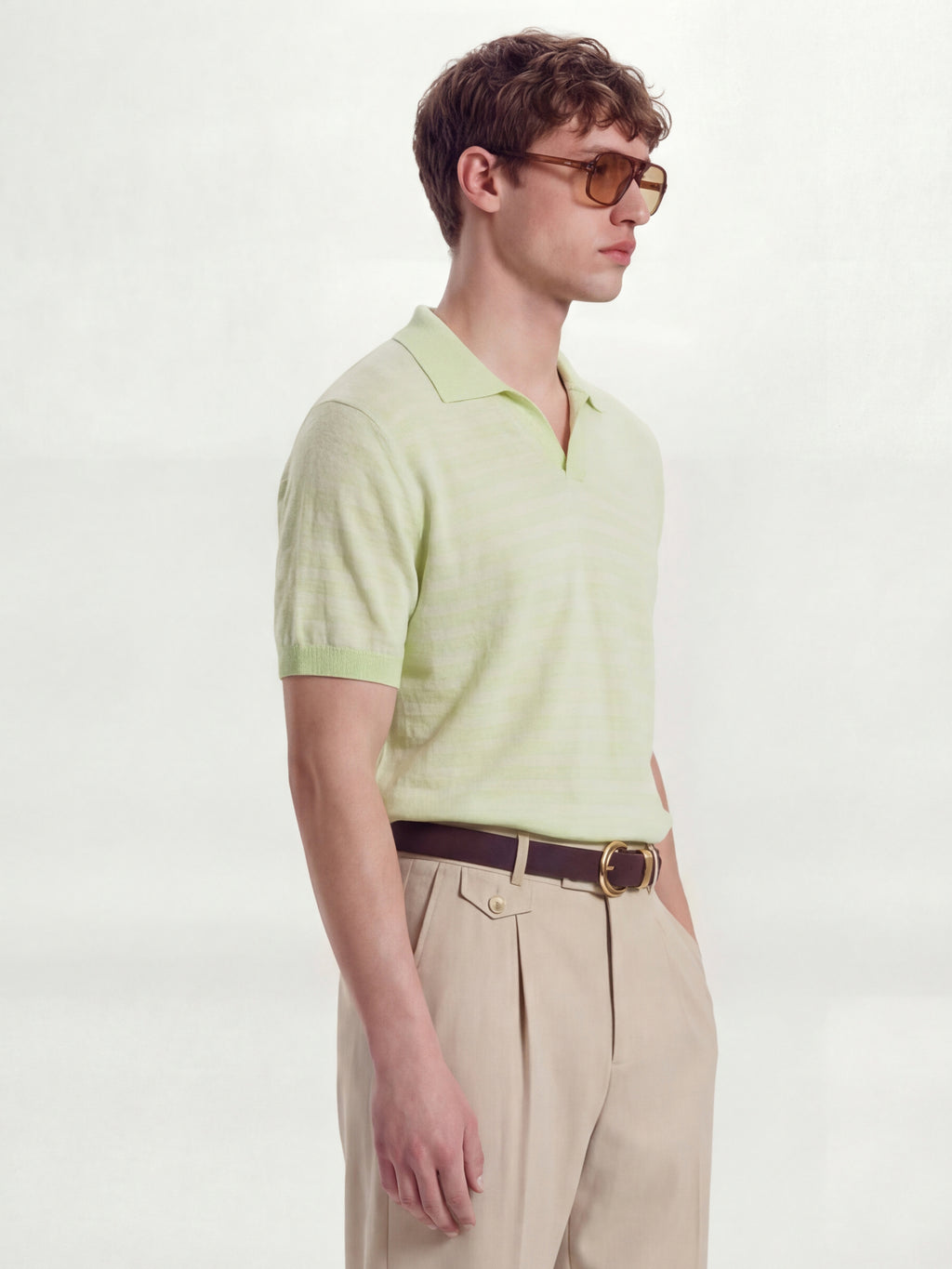Highlander Men Green Self Design Polo Collar T-Shirt - Green - Image 6