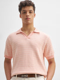 Highlander Men Pink Self Design Polo Collar T-Shirt - Pink - Image 1