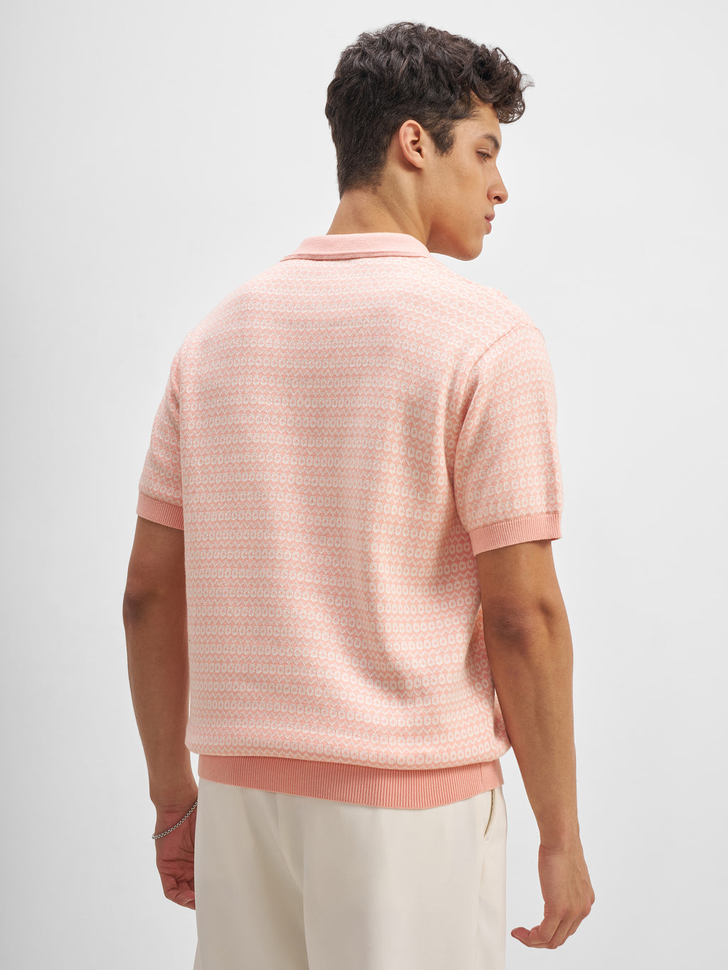 Highlander Men Pink Self Design Polo Collar T-Shirt - Pink - Image 3