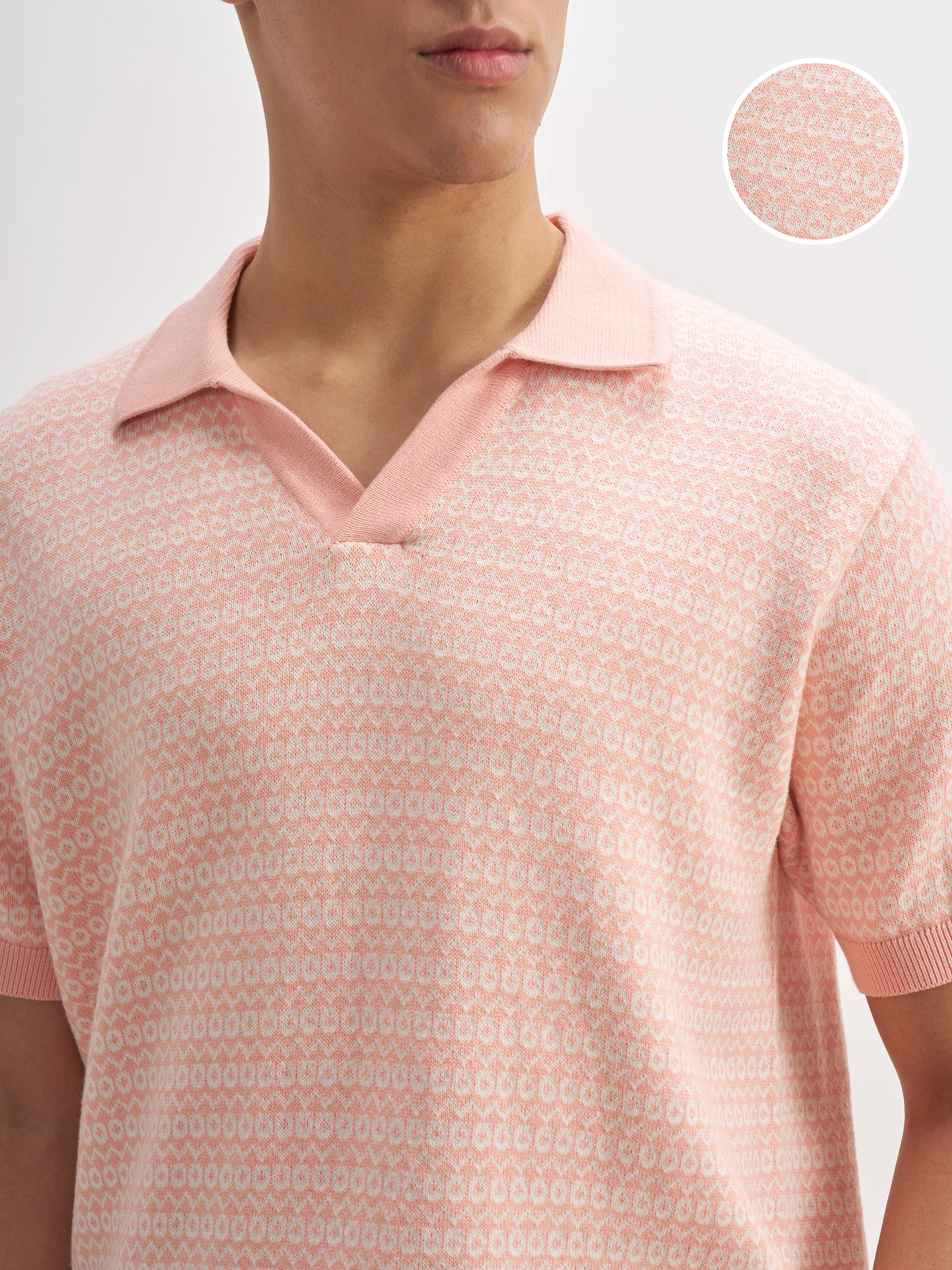 Highlander Men Pink Self Design Polo Collar T-Shirt - Pink - Image 5