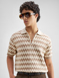 Highlander Men Beige Self Design Polo Collar T-Shirt - Beige - Image 1