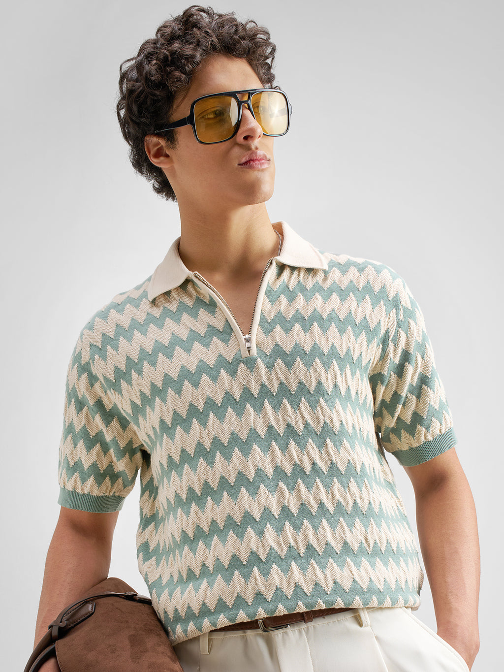 Highlander Men Green Self Design Polo Collar T-Shirt - Green - Image 1