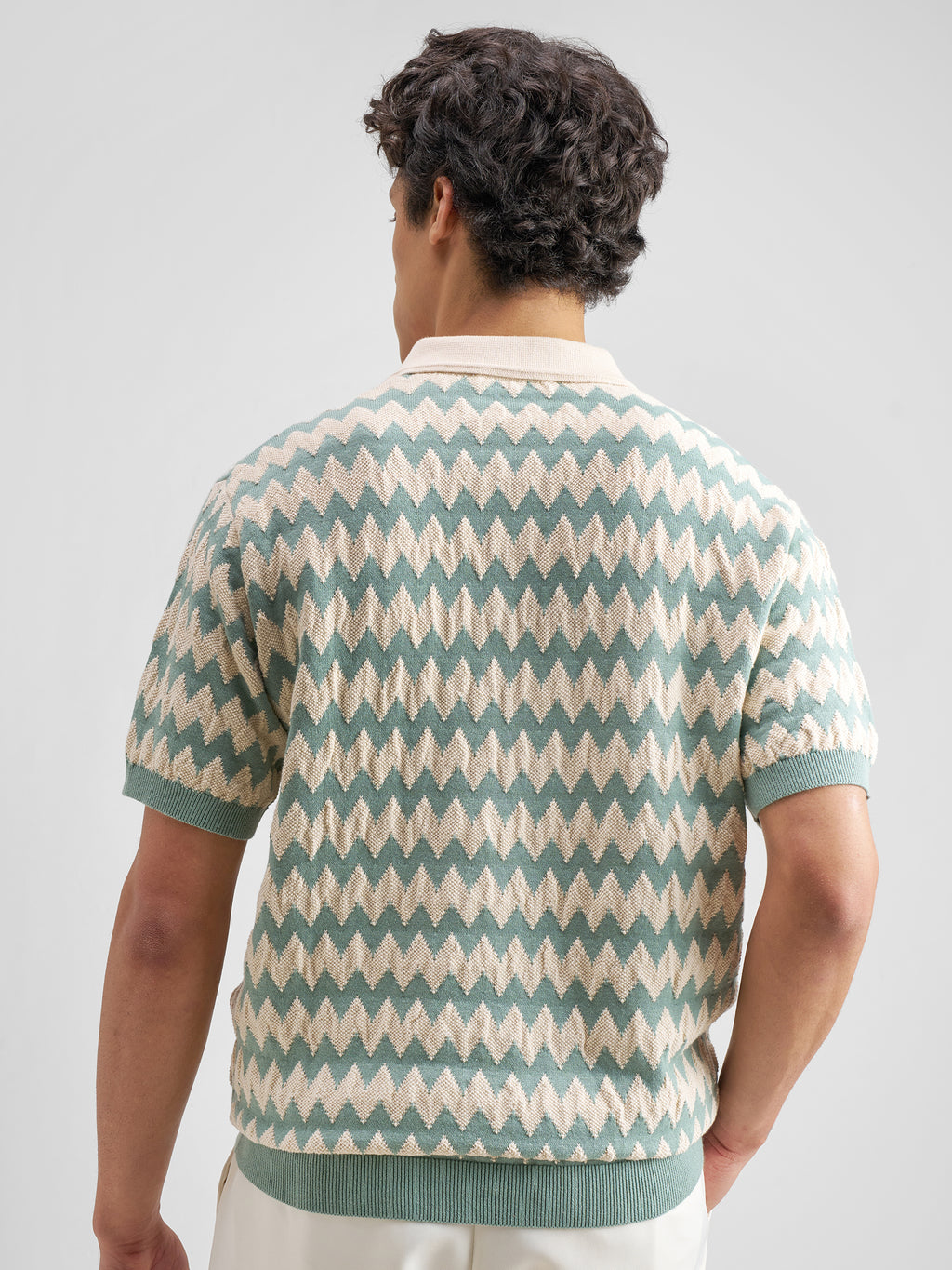 Highlander Men Green Self Design Polo Collar T-Shirt - Green - Image 3