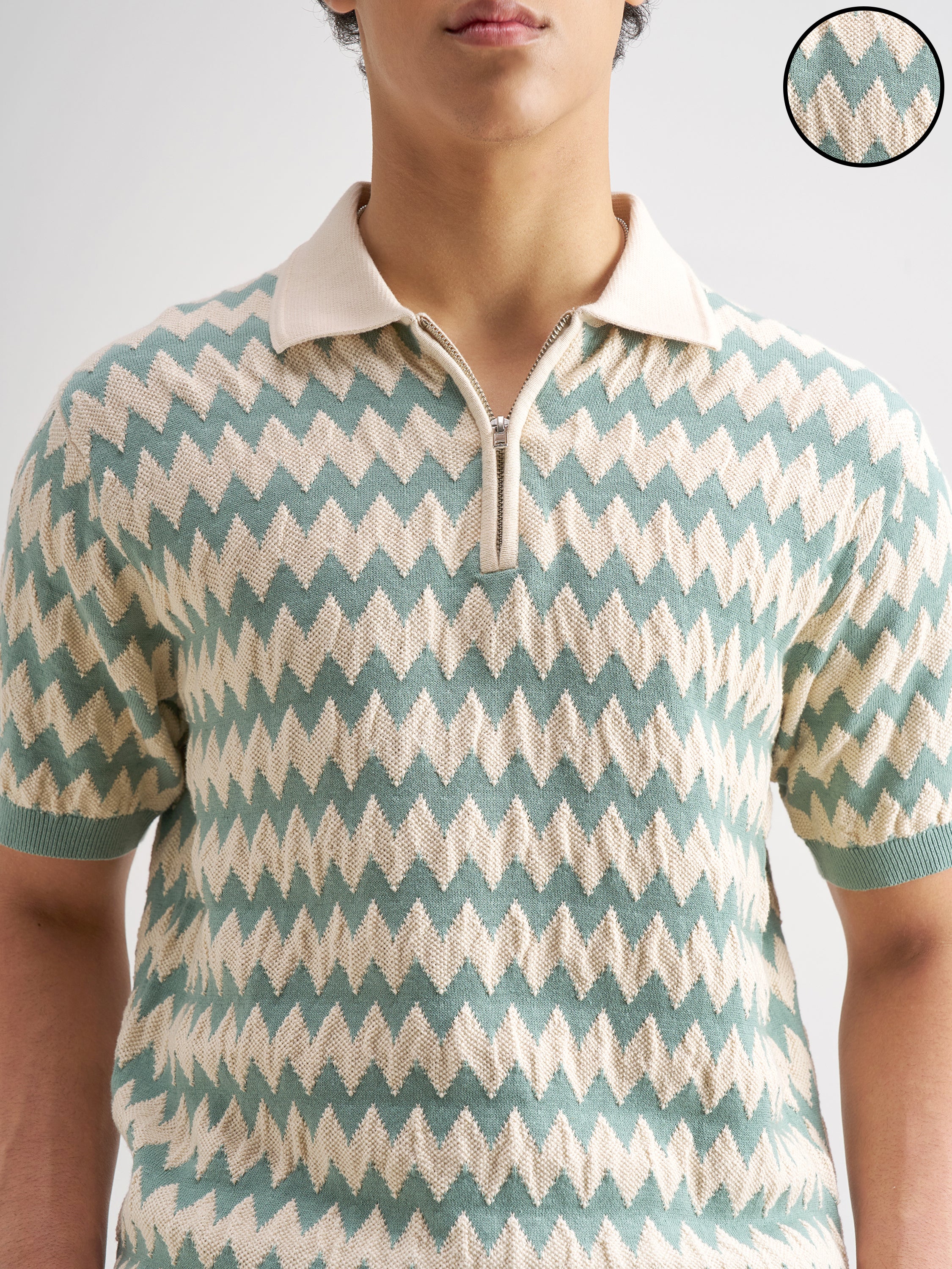 Highlander Men Green Self Design Polo Collar T-Shirt - Green - Image 5