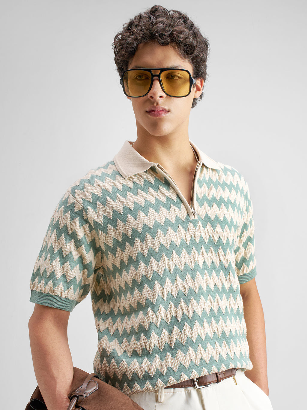 Highlander Men Green Self Design Polo Collar T-Shirt - Green - Image 6