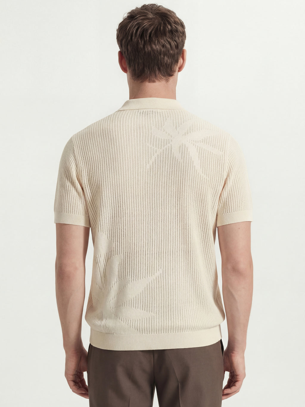 Highlander Men Cream Self Design Polo Collar T-Shirt - Cream - Image 3
