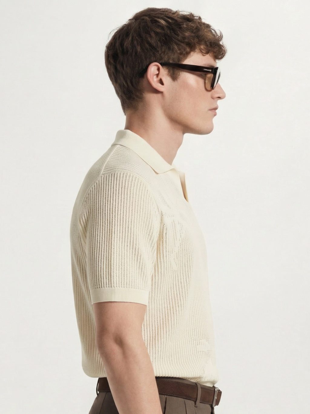 Highlander Men Cream Self Design Polo Collar T-Shirt - Cream - Image 5