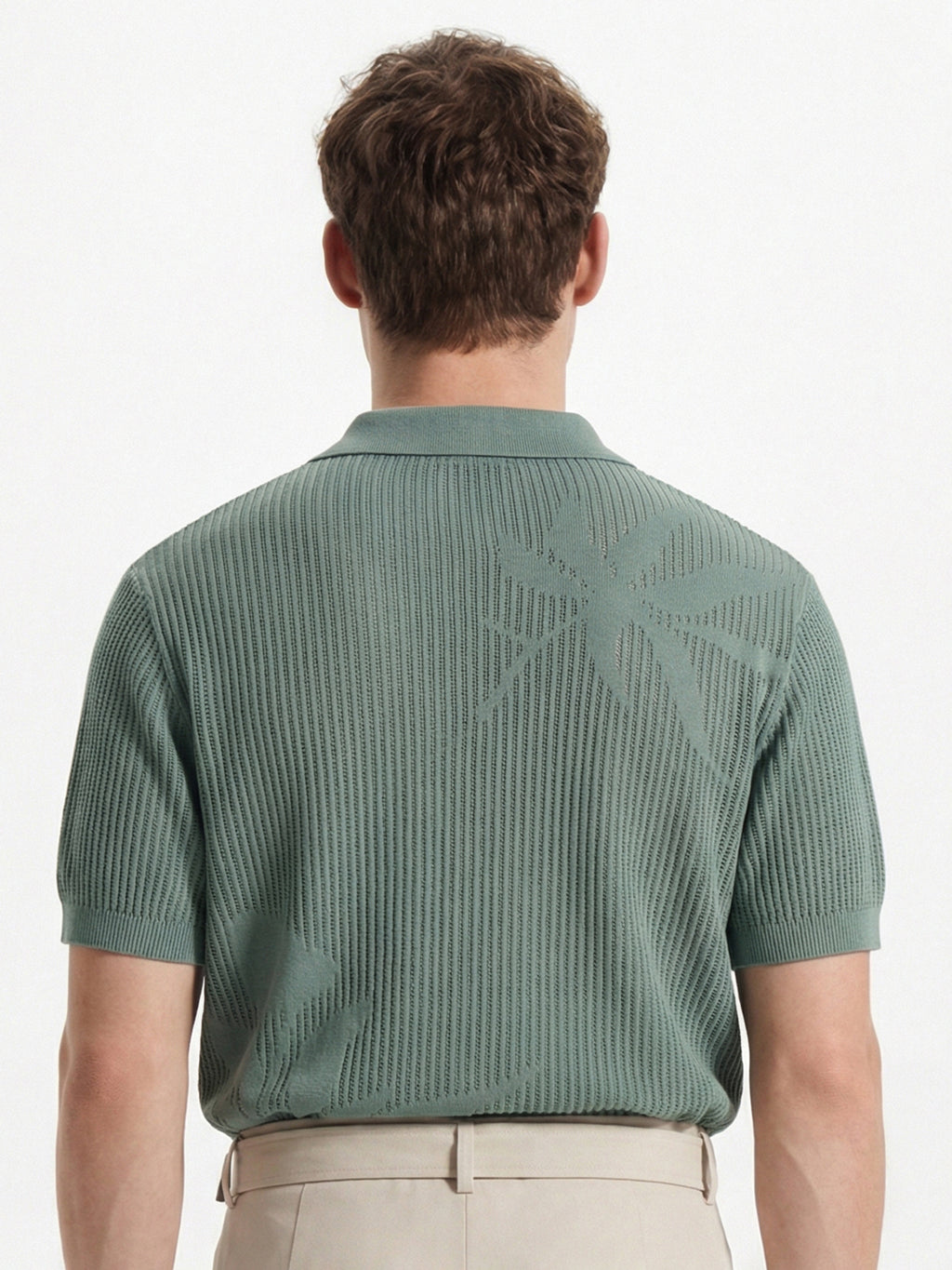 Highlander Men Green Self Design Polo Collar T-Shirt - Green - Image 3
