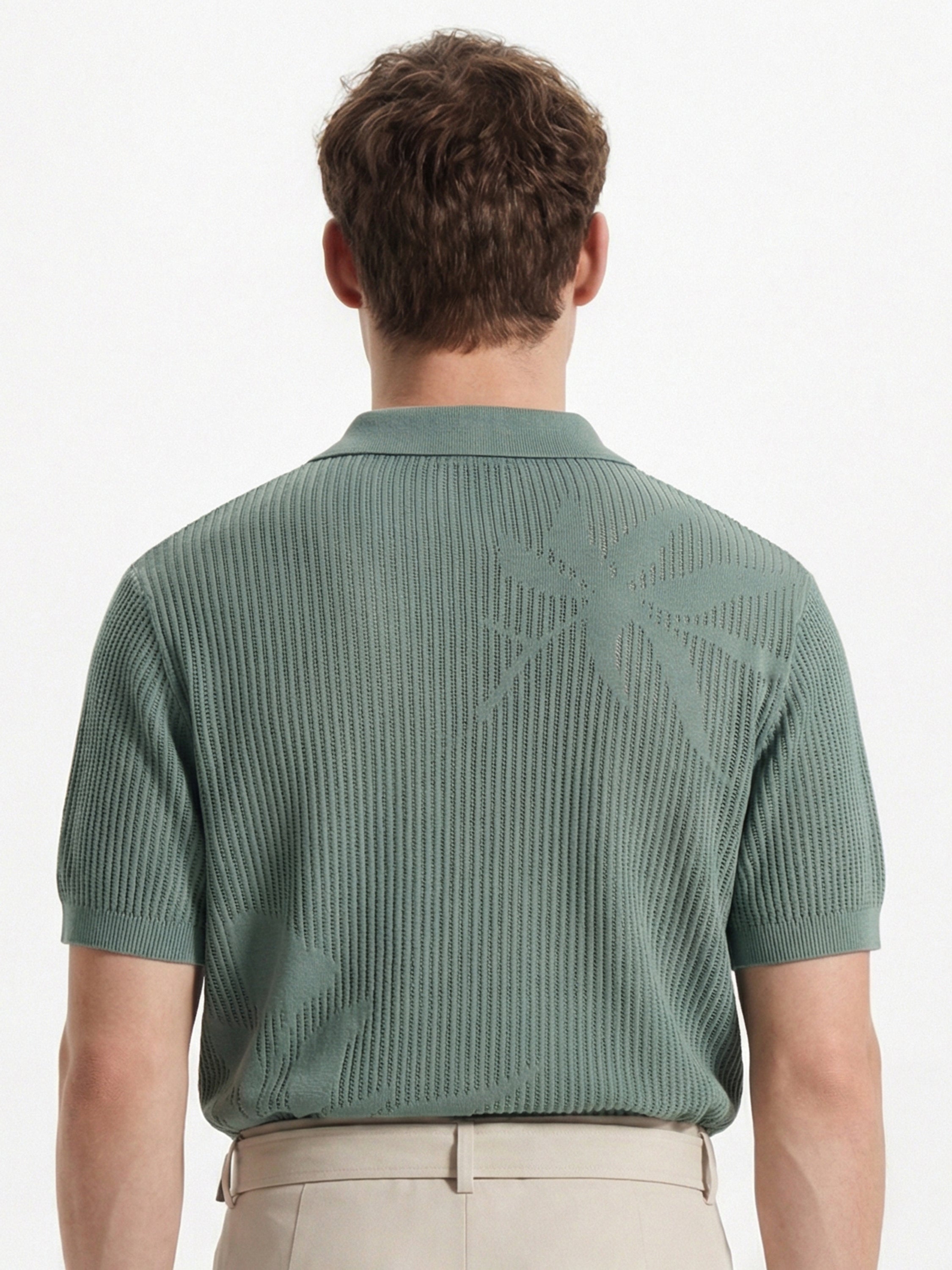 Highlander Men Green Self Design Polo Collar T-Shirt - Green - Image 3
