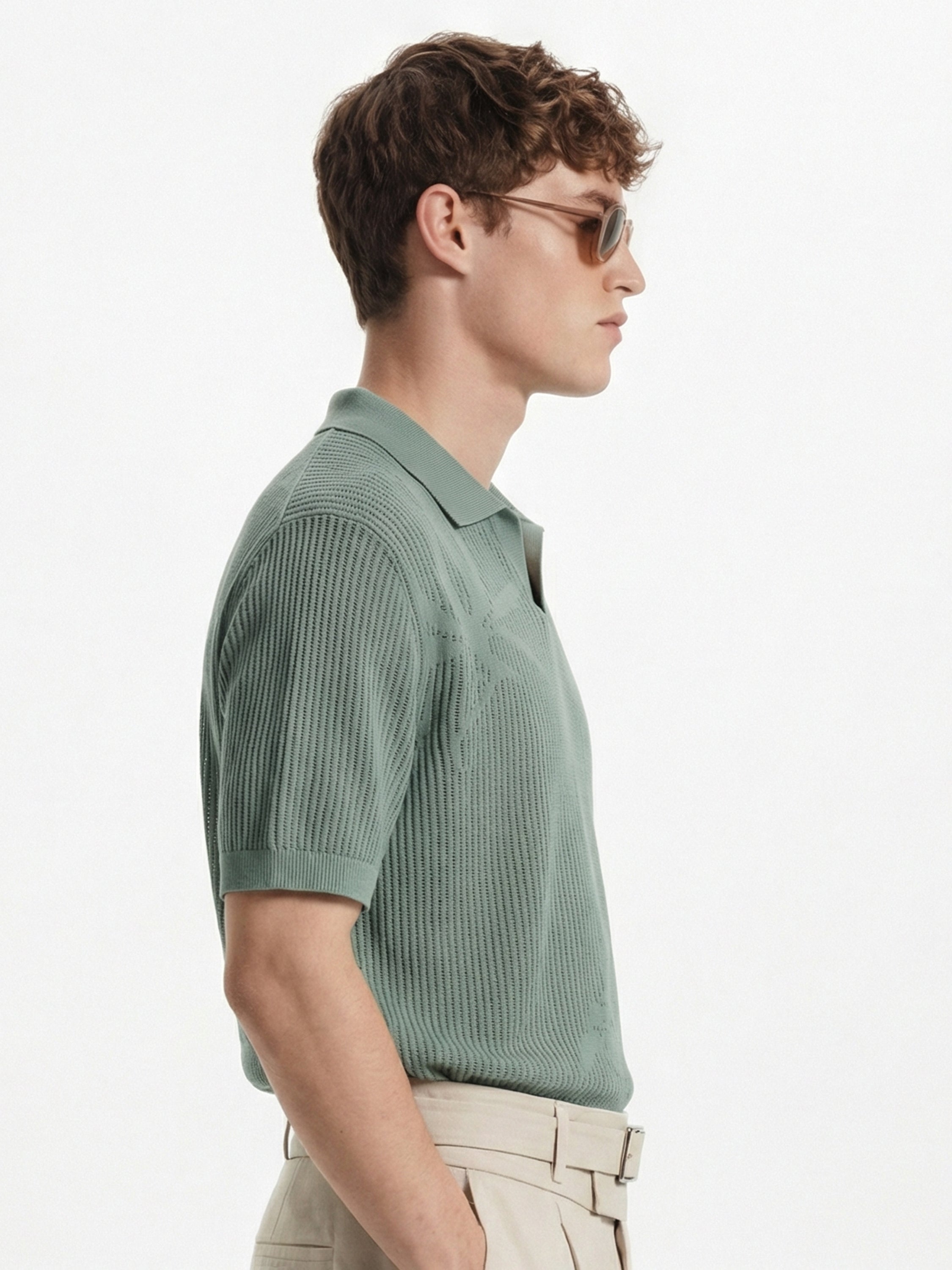 Highlander Men Green Self Design Polo Collar T-Shirt - Green - Image 4