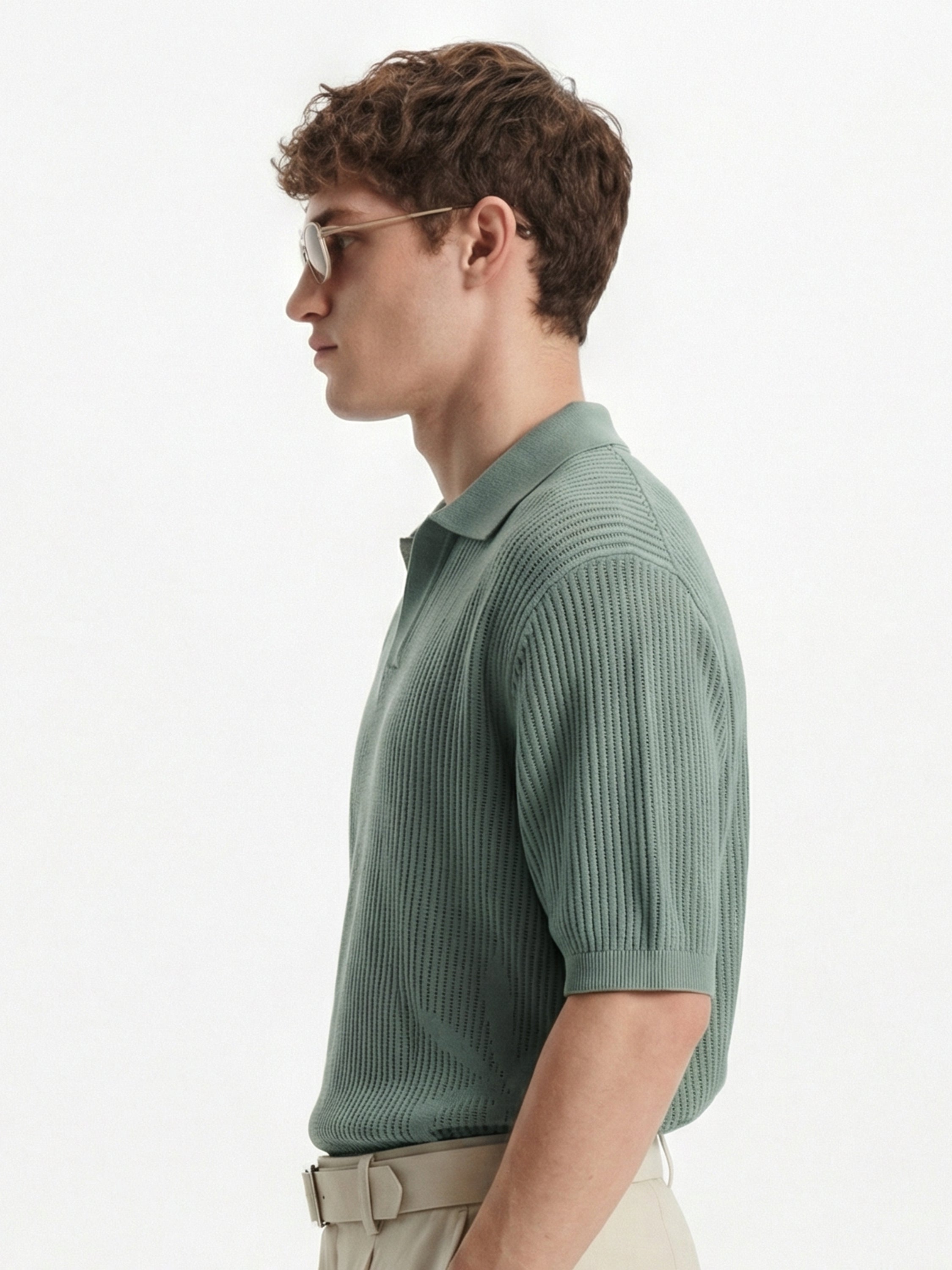 Highlander Men Green Self Design Polo Collar T-Shirt - Green - Image 5