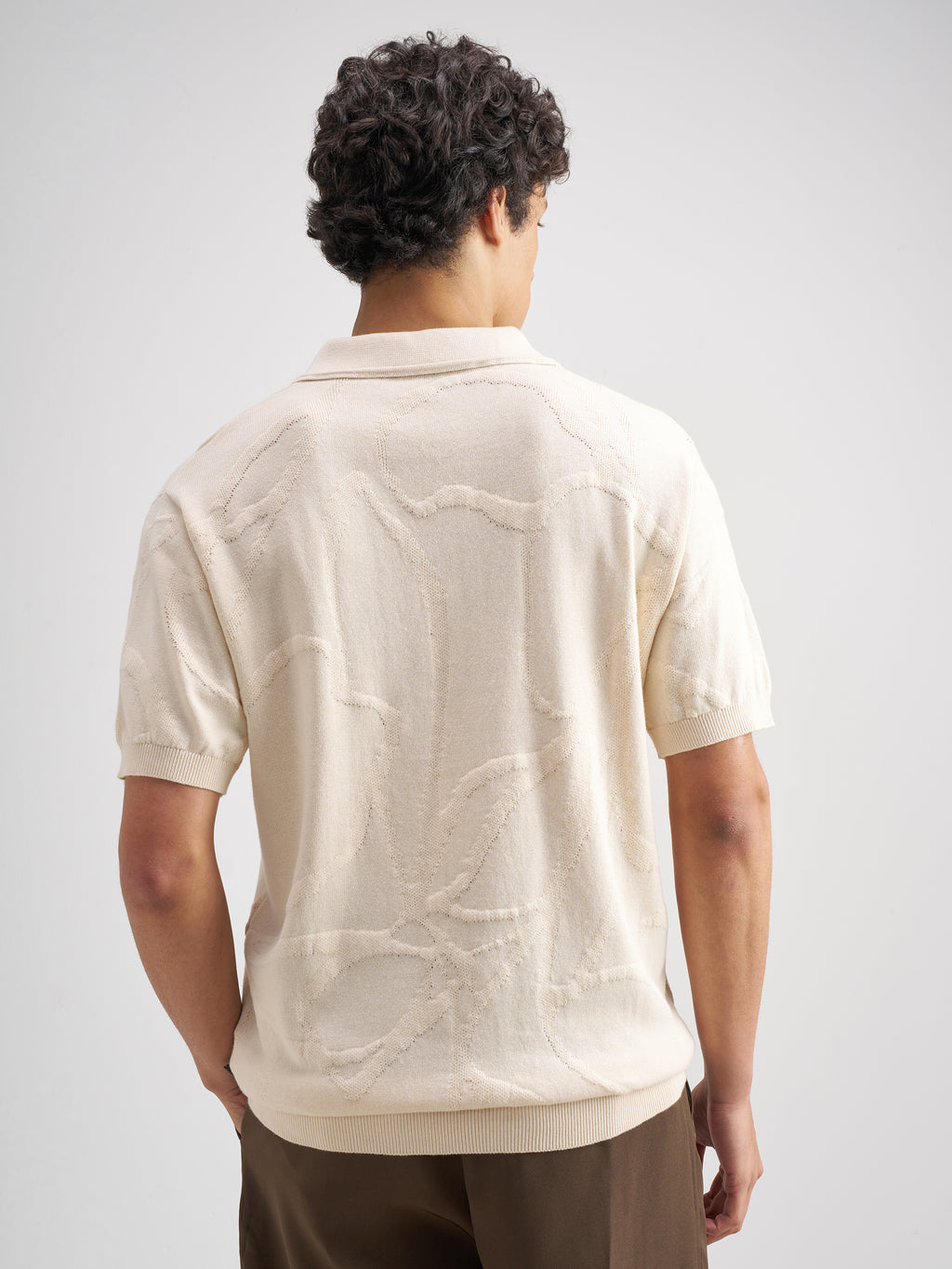 Highlander Men Cream Self Design Polo Collar T-Shirt - Cream - Image 3