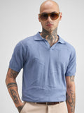 Highlander Men Blue Self Design Polo Collar T-Shirt - Blue - Image 1