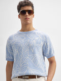 Highlander Men Blue Self Design Round Neck T-Shirt - Blue - Image 1