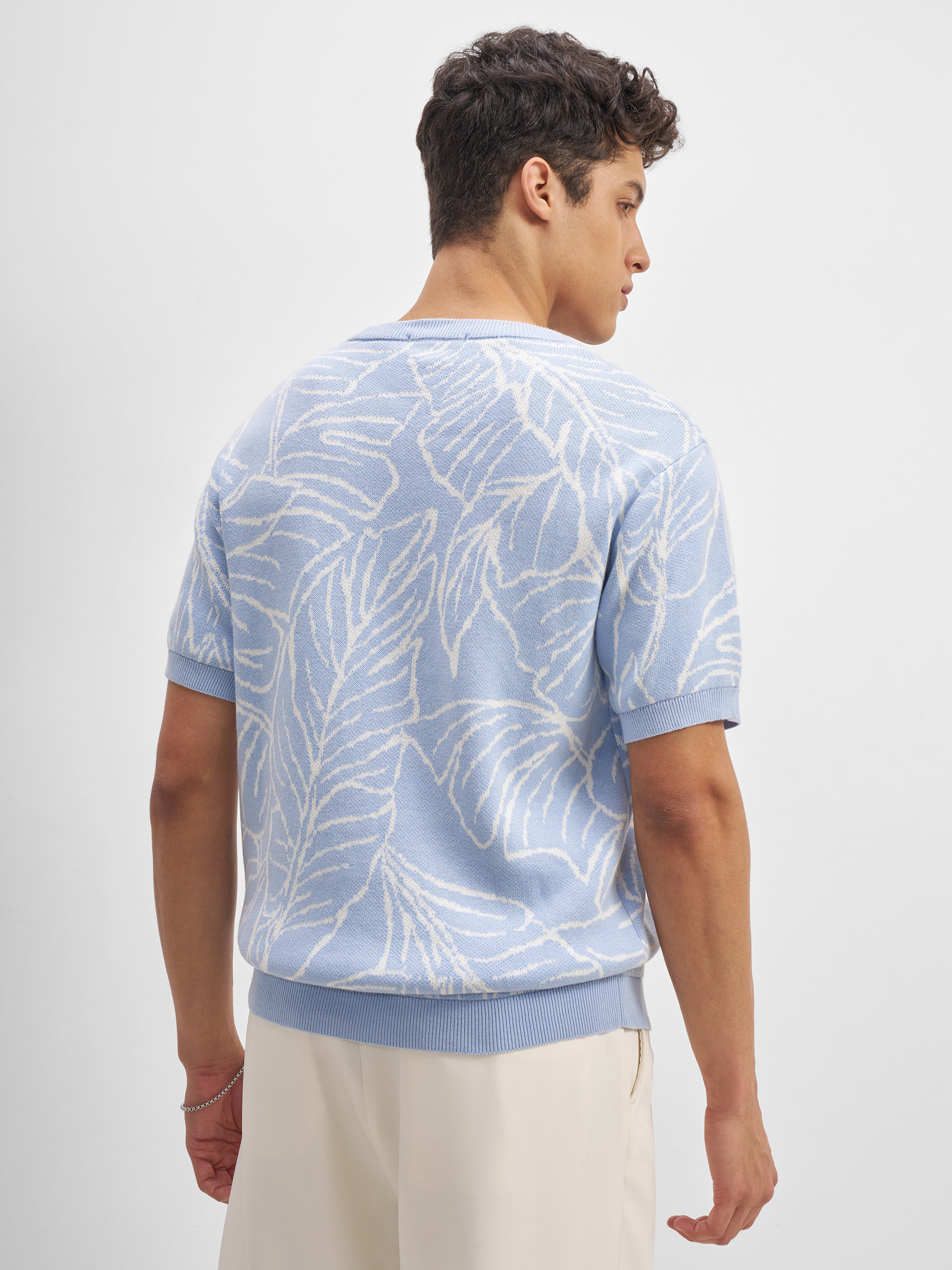Highlander Men Blue Self Design Round Neck T-Shirt - Blue - Image 3