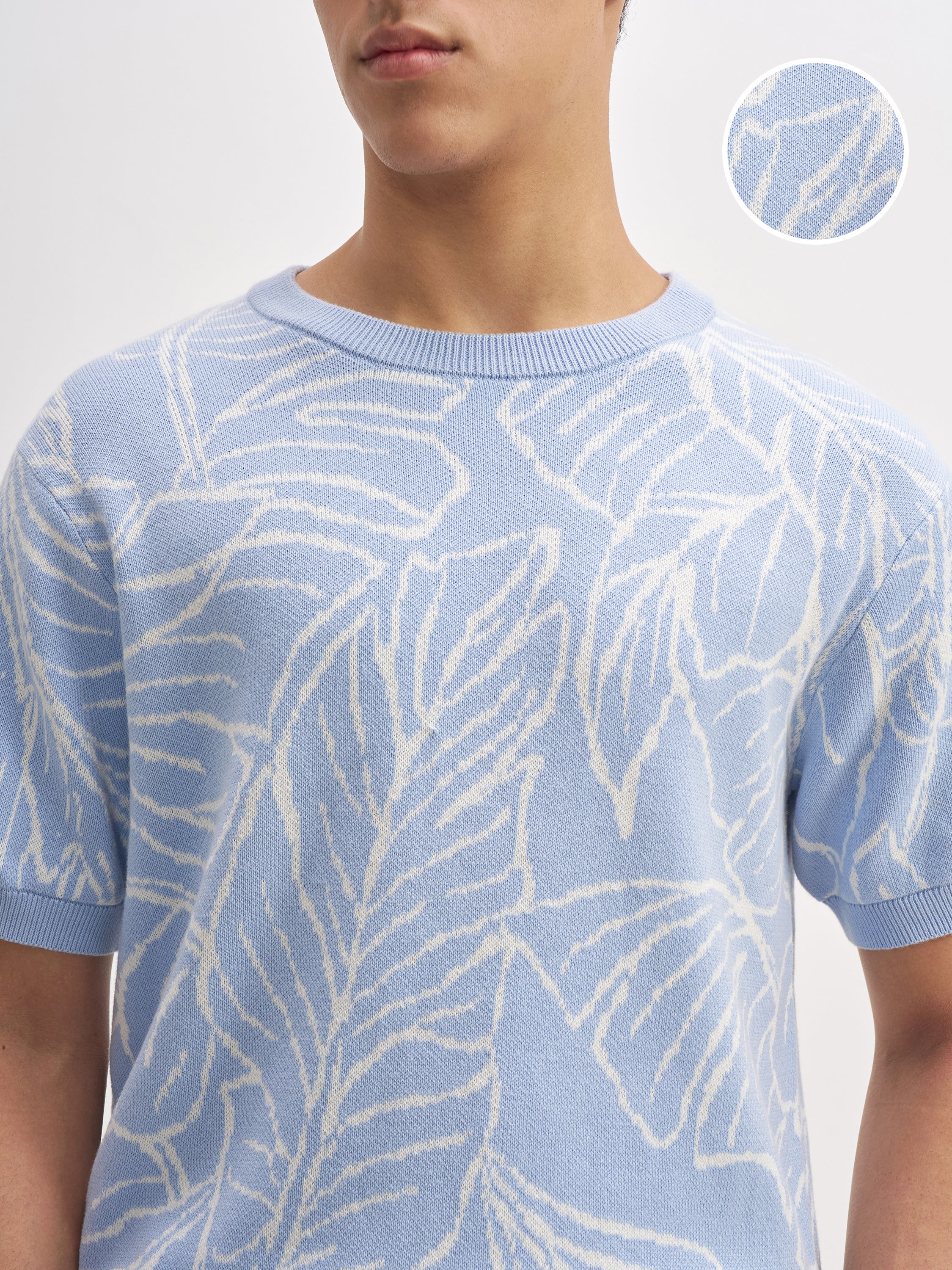 Highlander Men Blue Self Design Round Neck T-Shirt - Blue - Image 5