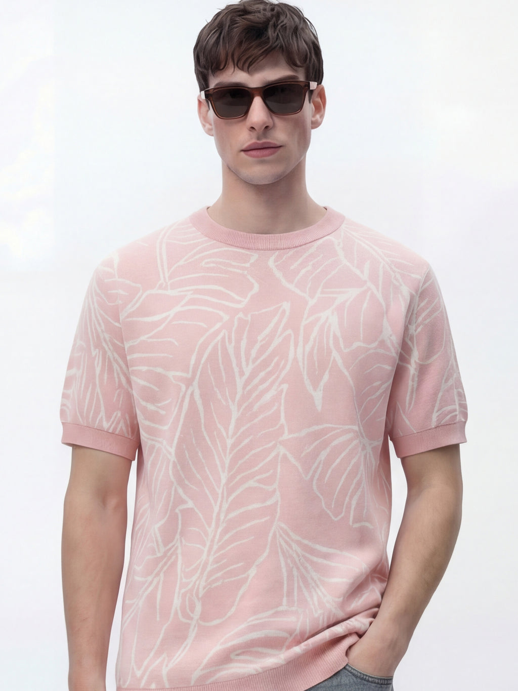 Highlander Men Pink Self Design Round Neck T-Shirt - Pink - Image 1