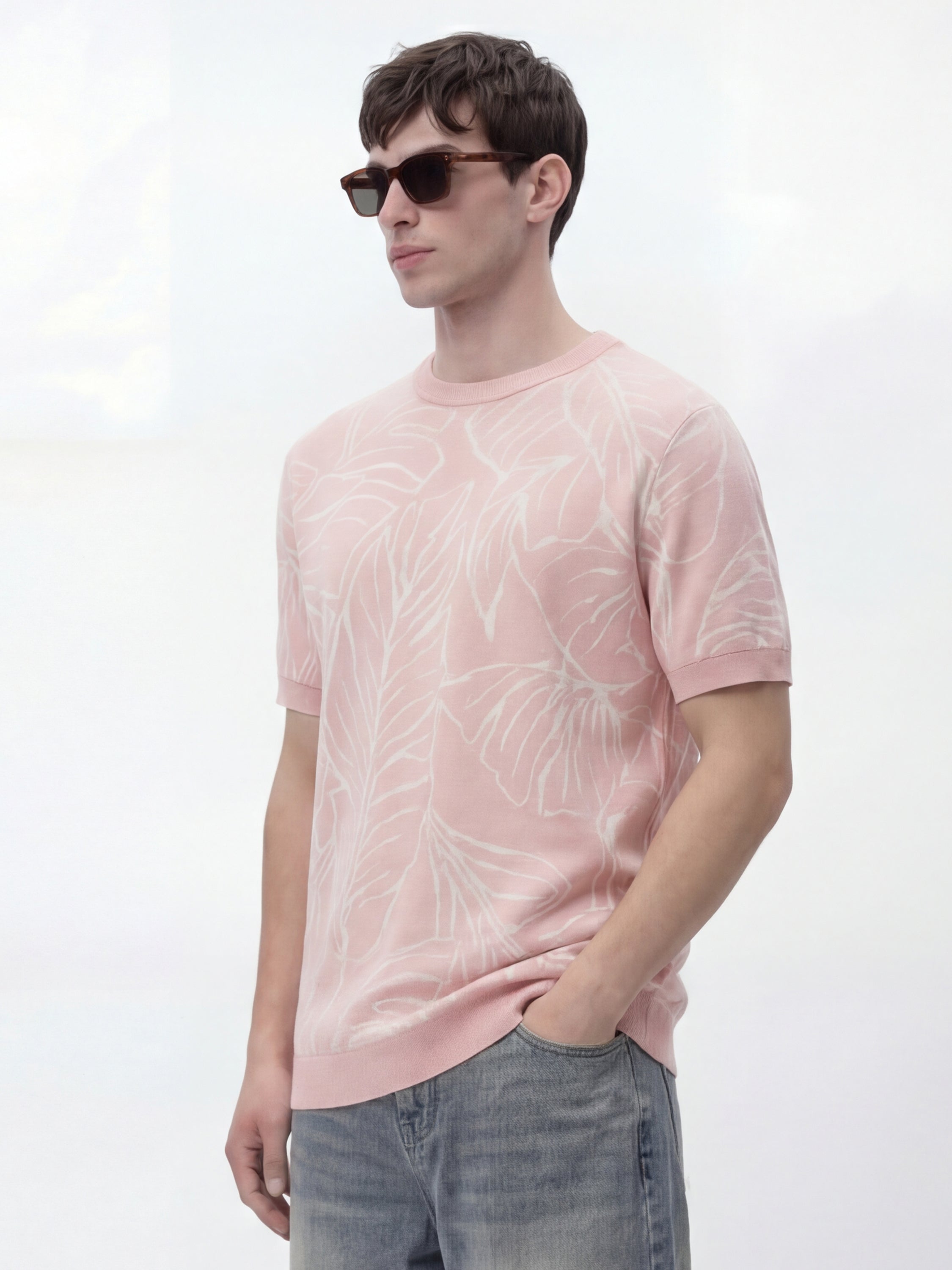 Highlander Men Pink Self Design Round Neck T-Shirt - Pink - Image 4