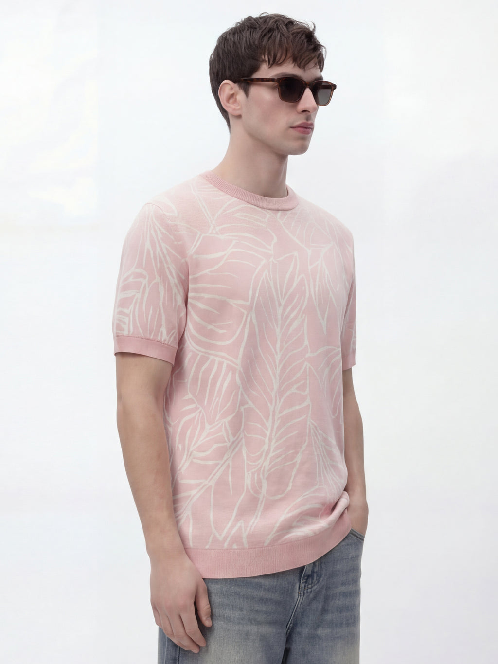 Highlander Men Pink Self Design Round Neck T-Shirt - Pink - Image 6