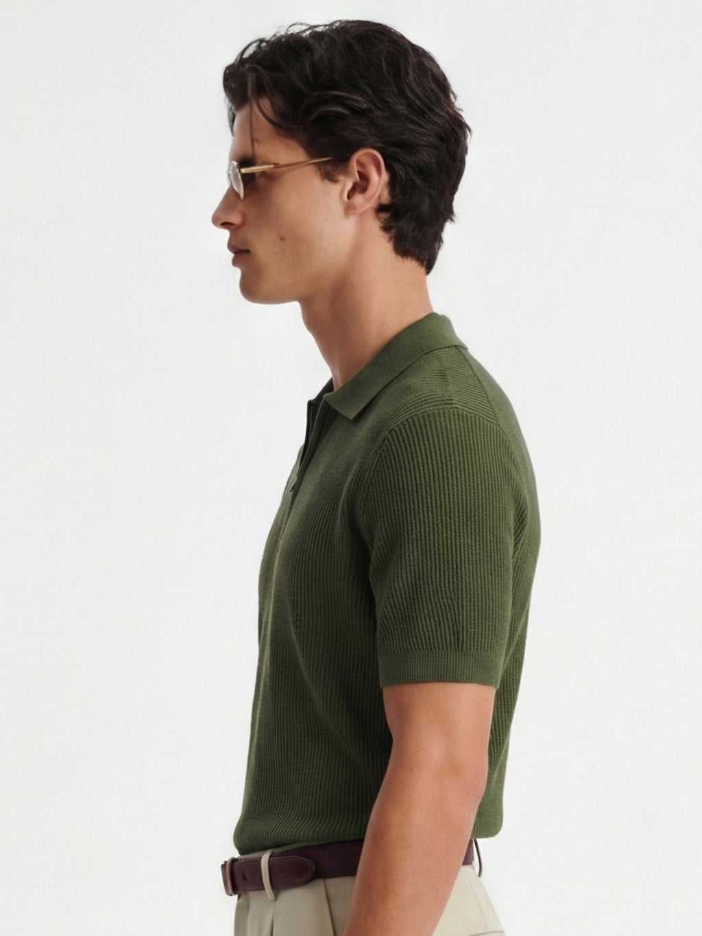 Highlander Men Olive Self Design Polo Collar T-Shirt - Olive - Image 5