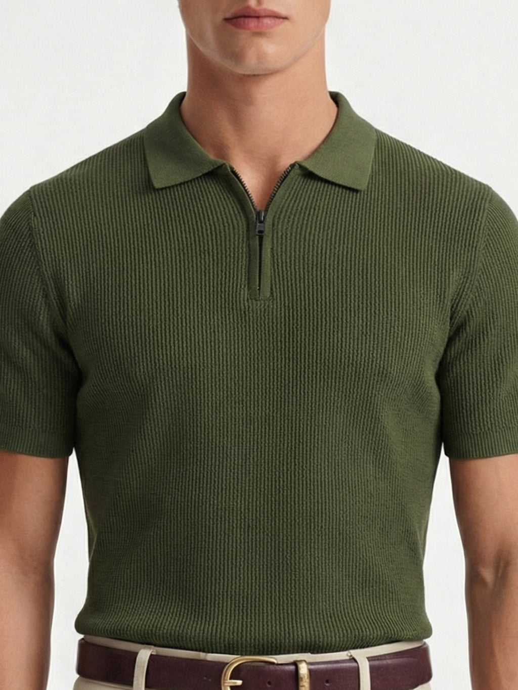 Highlander Men Olive Self Design Polo Collar T-Shirt - Olive - Image 6