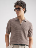 Highlander Men Brown Self Design Polo Collar T-Shirt - Brown - Image 1