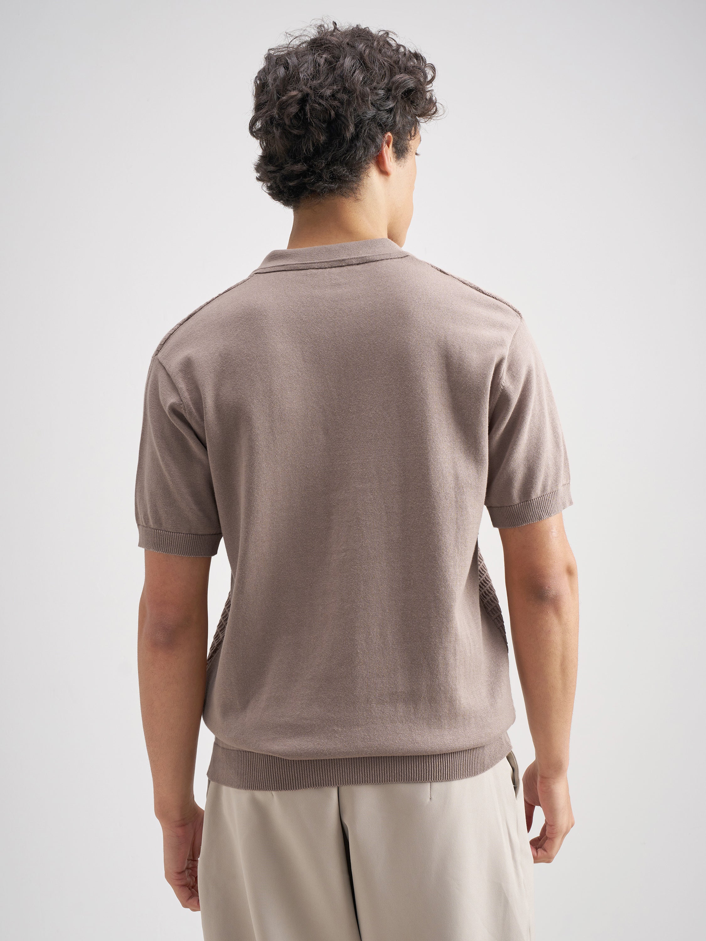 Highlander Men Brown Self Design Polo Collar T-Shirt - Brown - Image 3