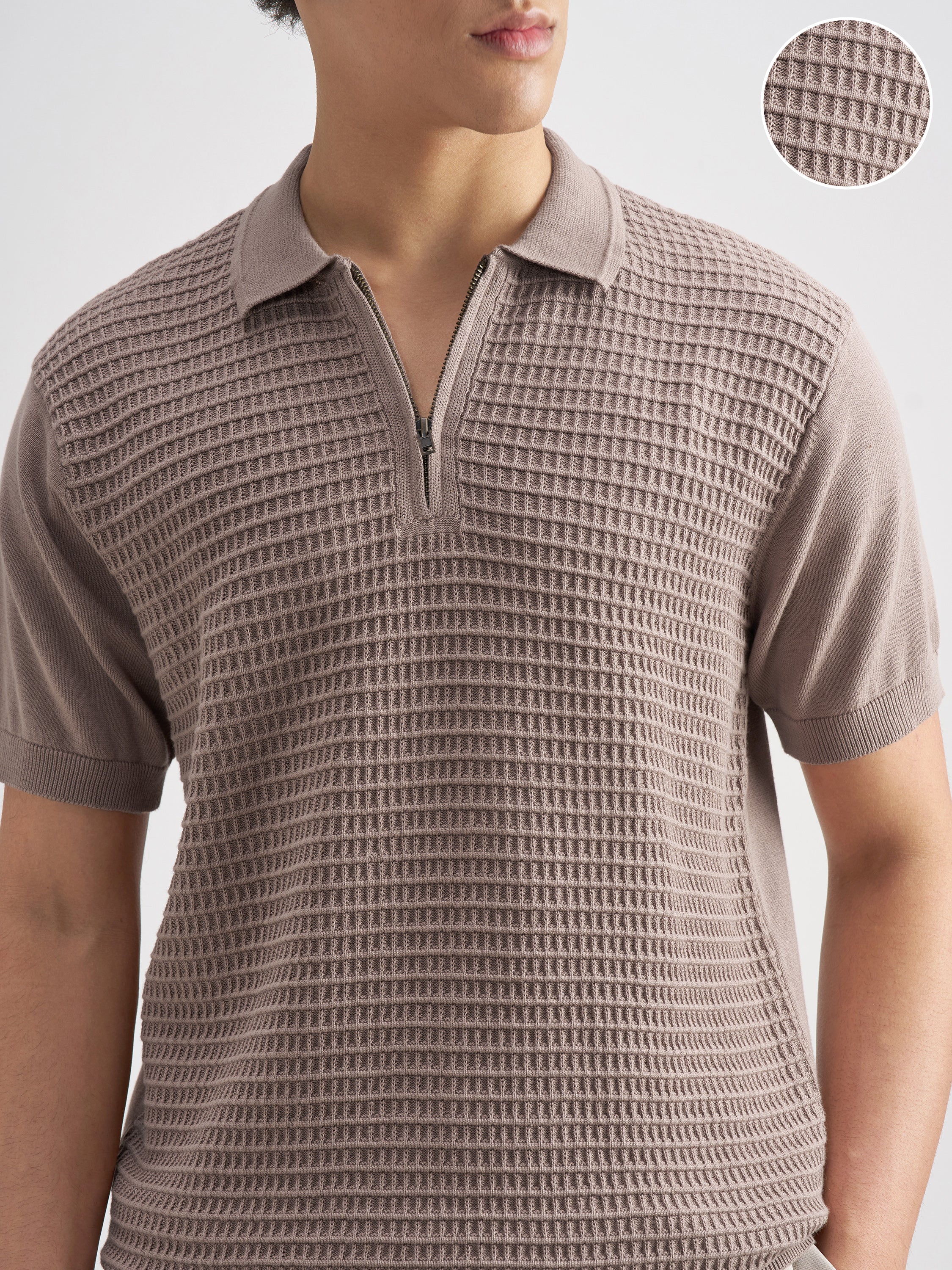 Highlander Men Brown Self Design Polo Collar T-Shirt - Brown - Image 5