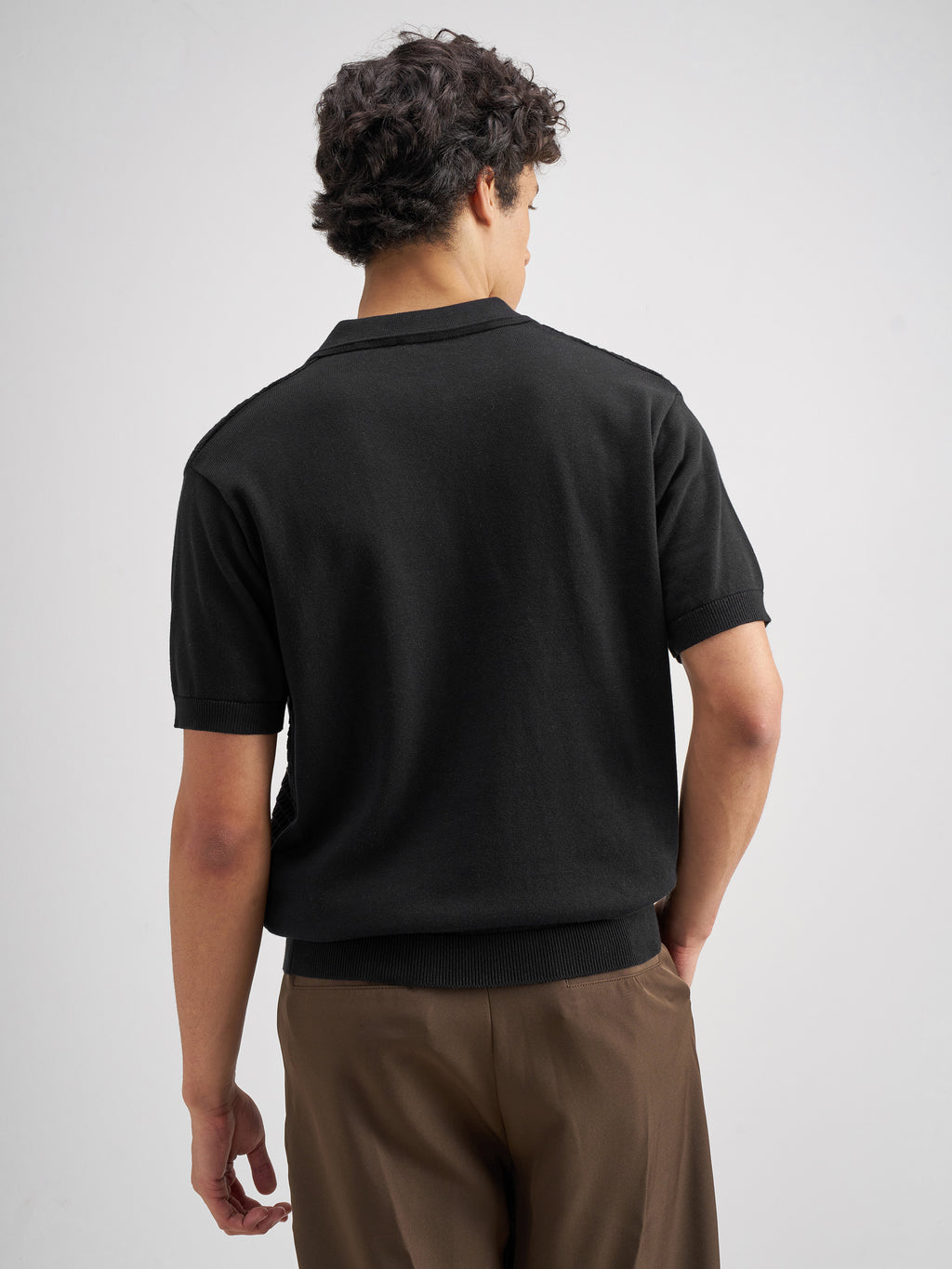 Highlander Men Black Self Design Polo Collar T-Shirt - Black - Image 3