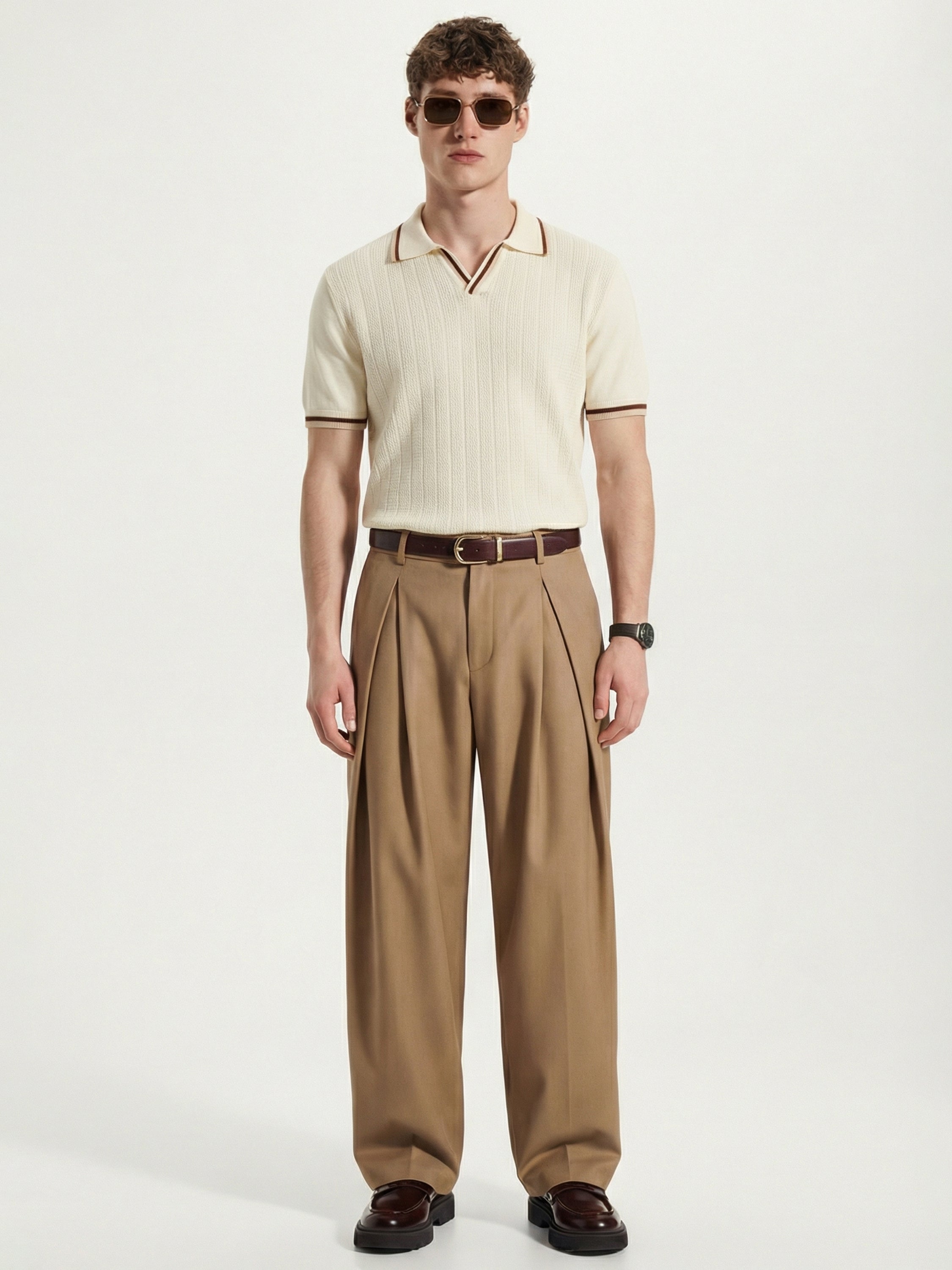 Highlander Men Cream Self Design Polo Collar T-Shirt - Cream - Image 2