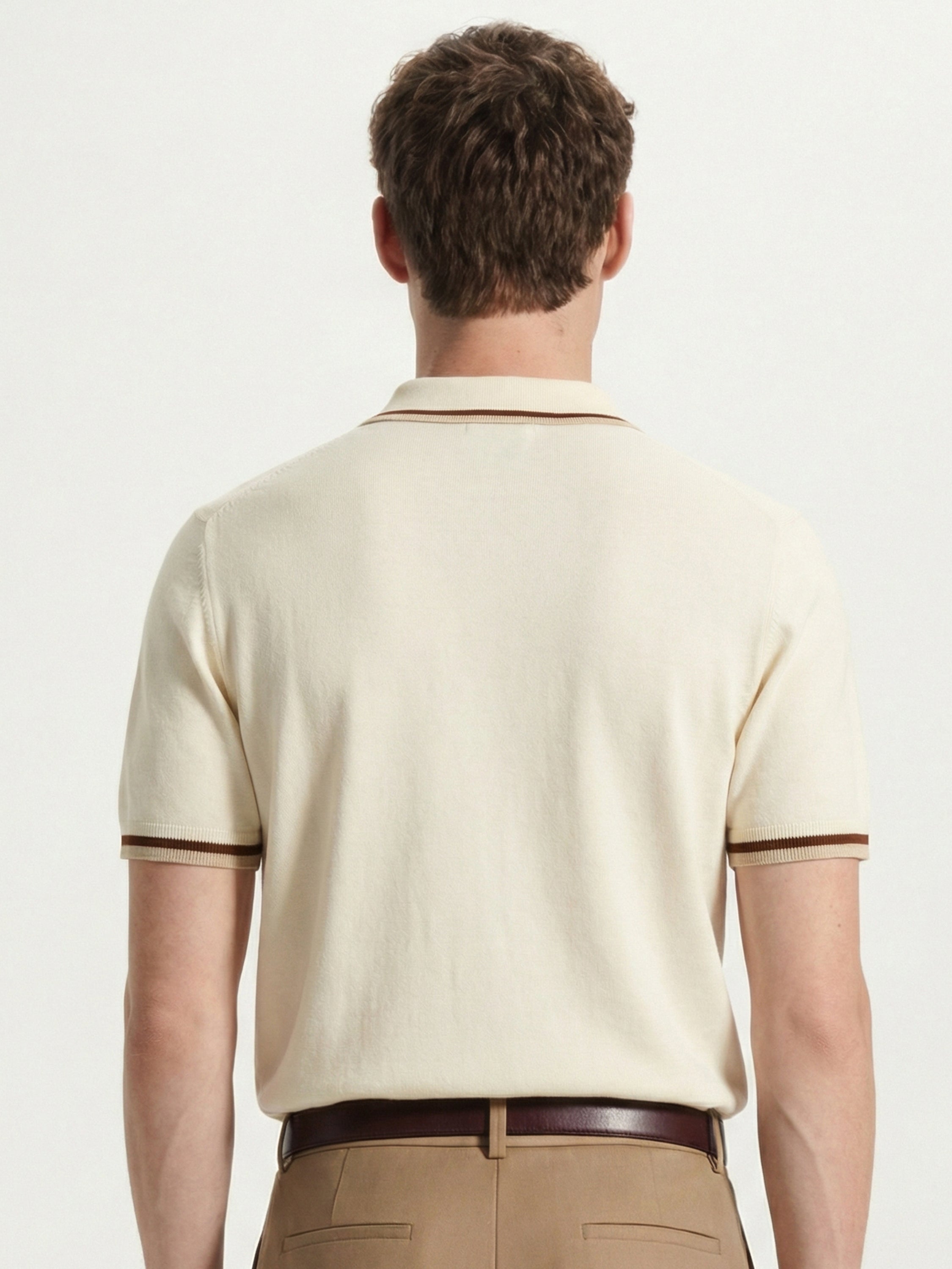 Highlander Men Cream Self Design Polo Collar T-Shirt - Cream - Image 3