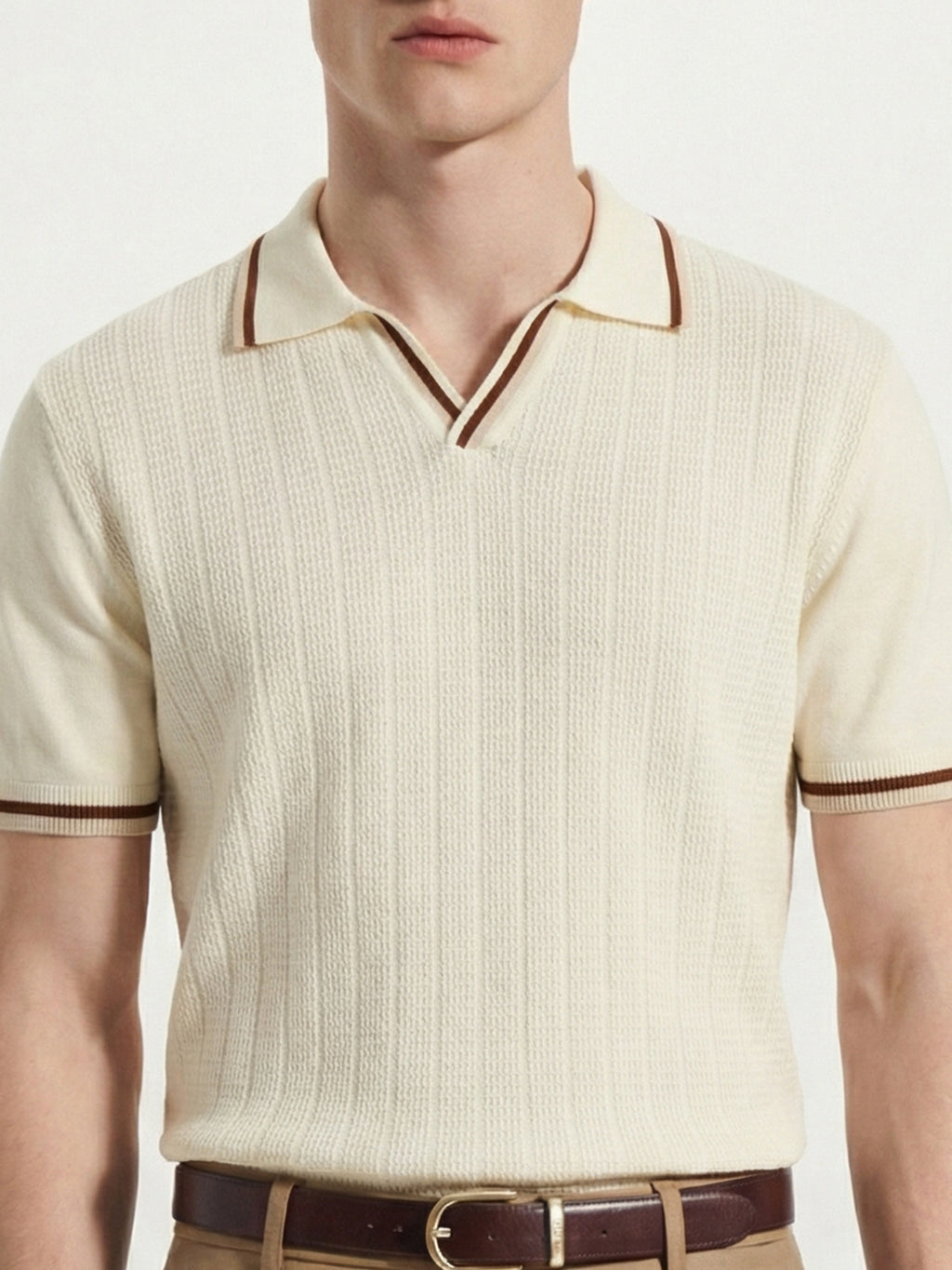 Highlander Men Cream Self Design Polo Collar T-Shirt - Cream - Image 5