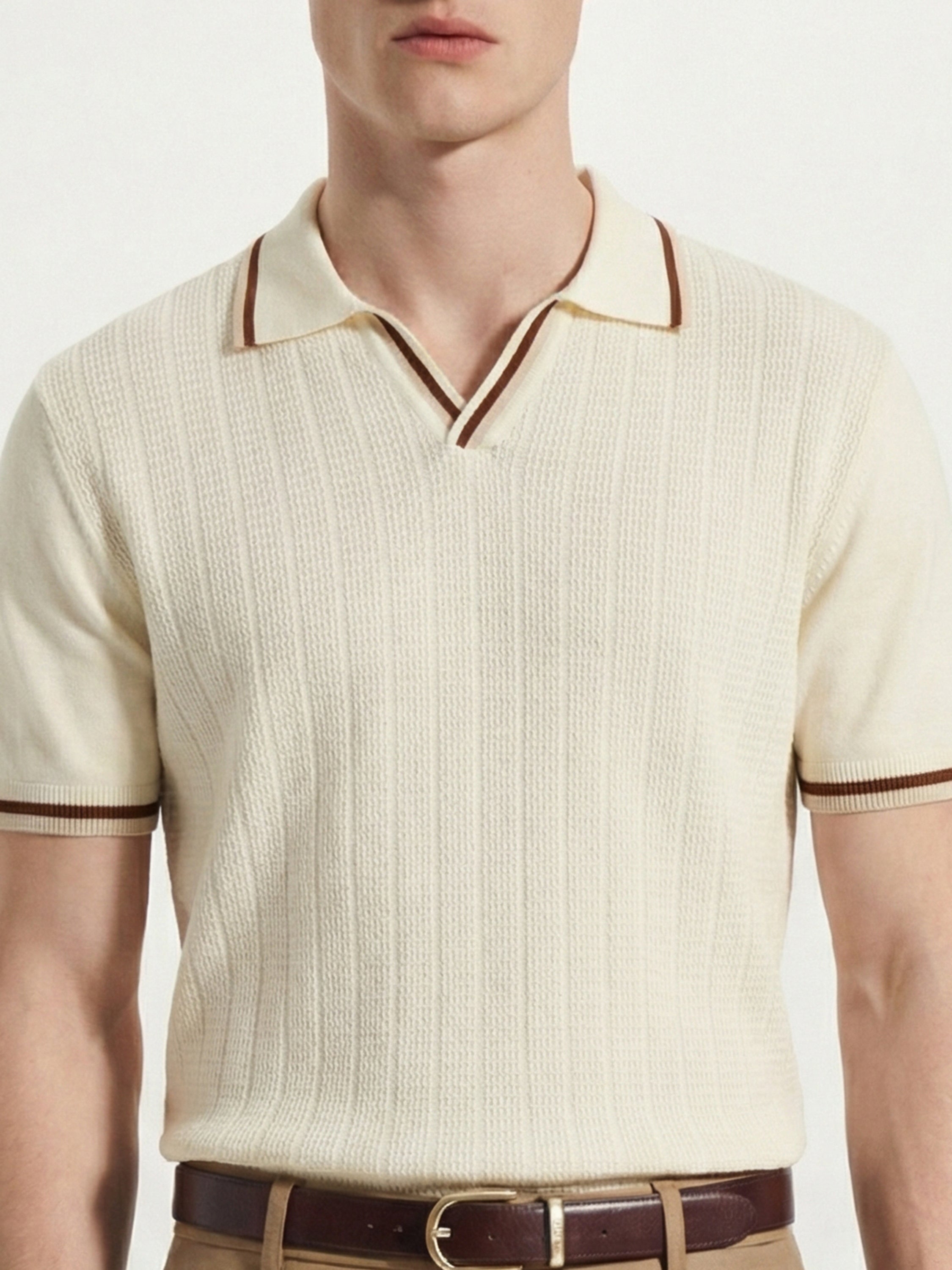 Highlander Men Cream Self Design Polo Collar T-Shirt - Cream - Image 5