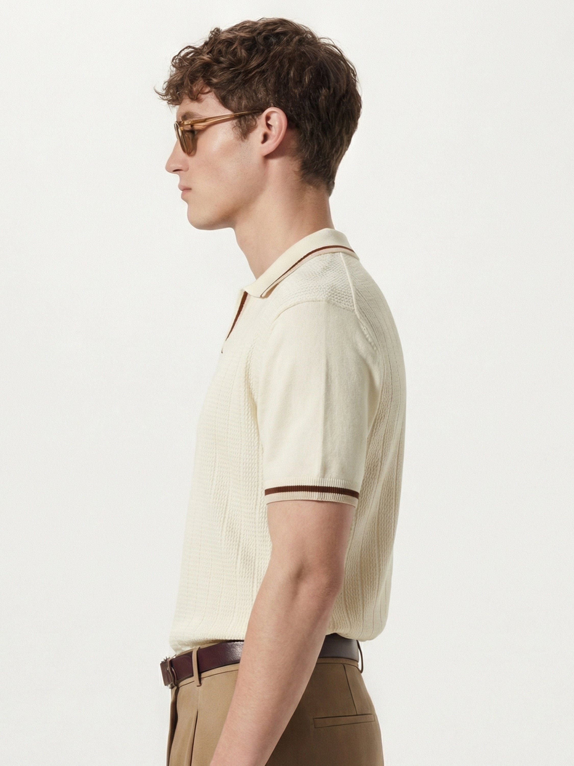 Highlander Men Cream Self Design Polo Collar T-Shirt - Cream - Image 6