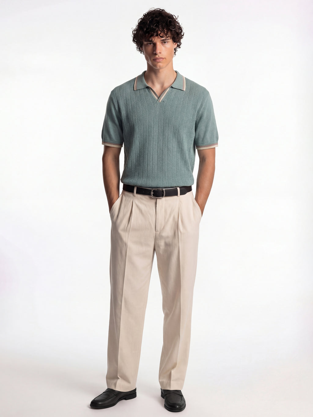 Highlander Men Green Self Design Polo Collar T-Shirt - Green - Image 2