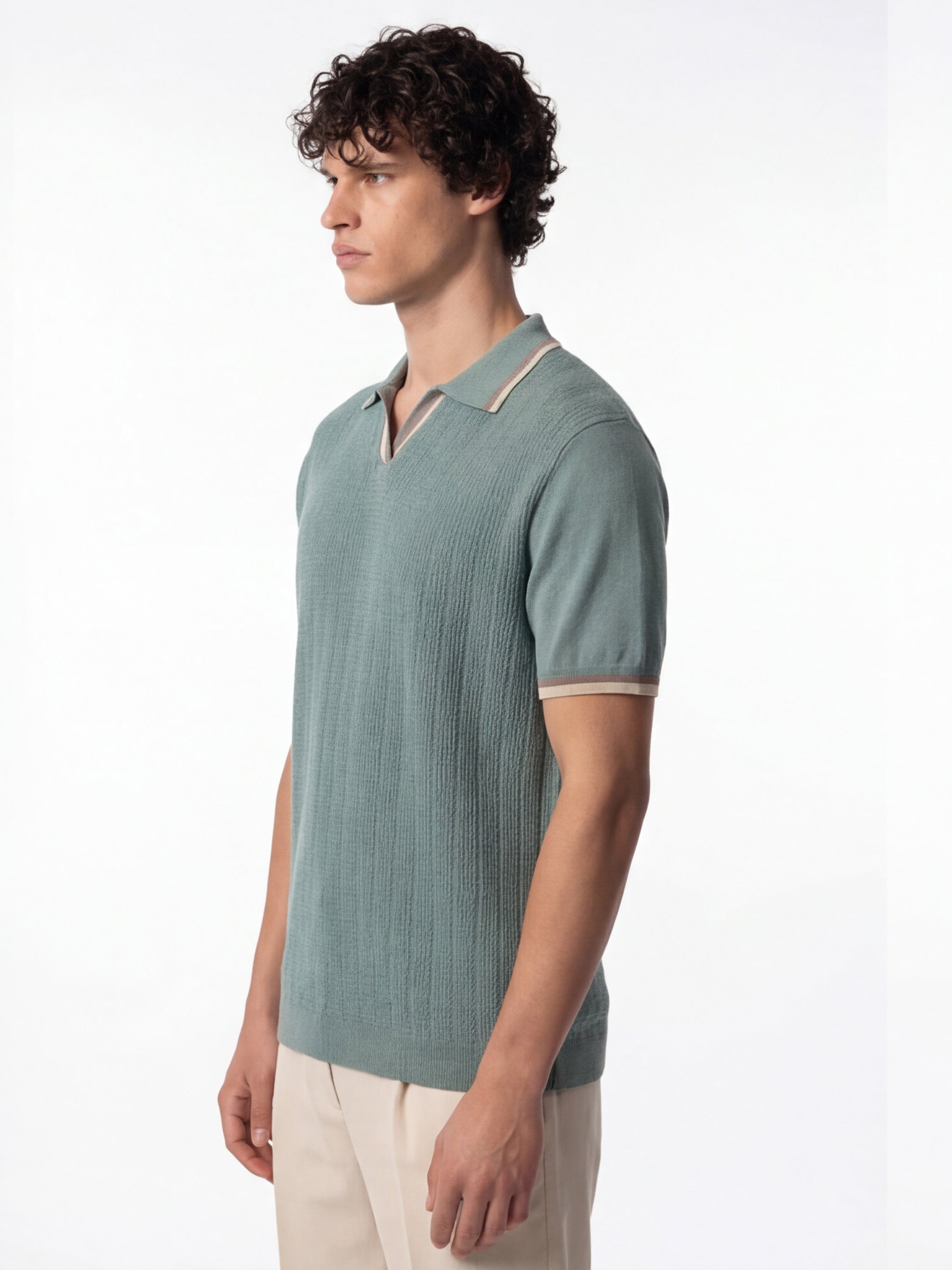 Highlander Men Green Self Design Polo Collar T-Shirt - Green - Image 4